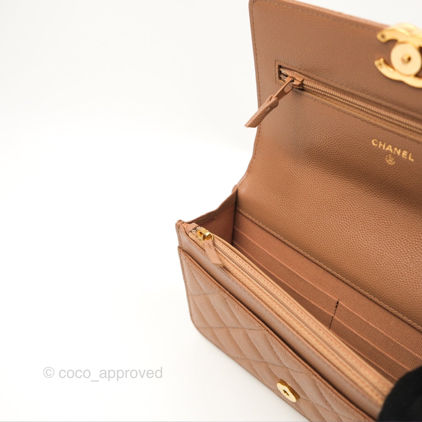 Chanel Coco First Wallet On Chain WOC Dark Beige Caviar Gold Hardware 22K