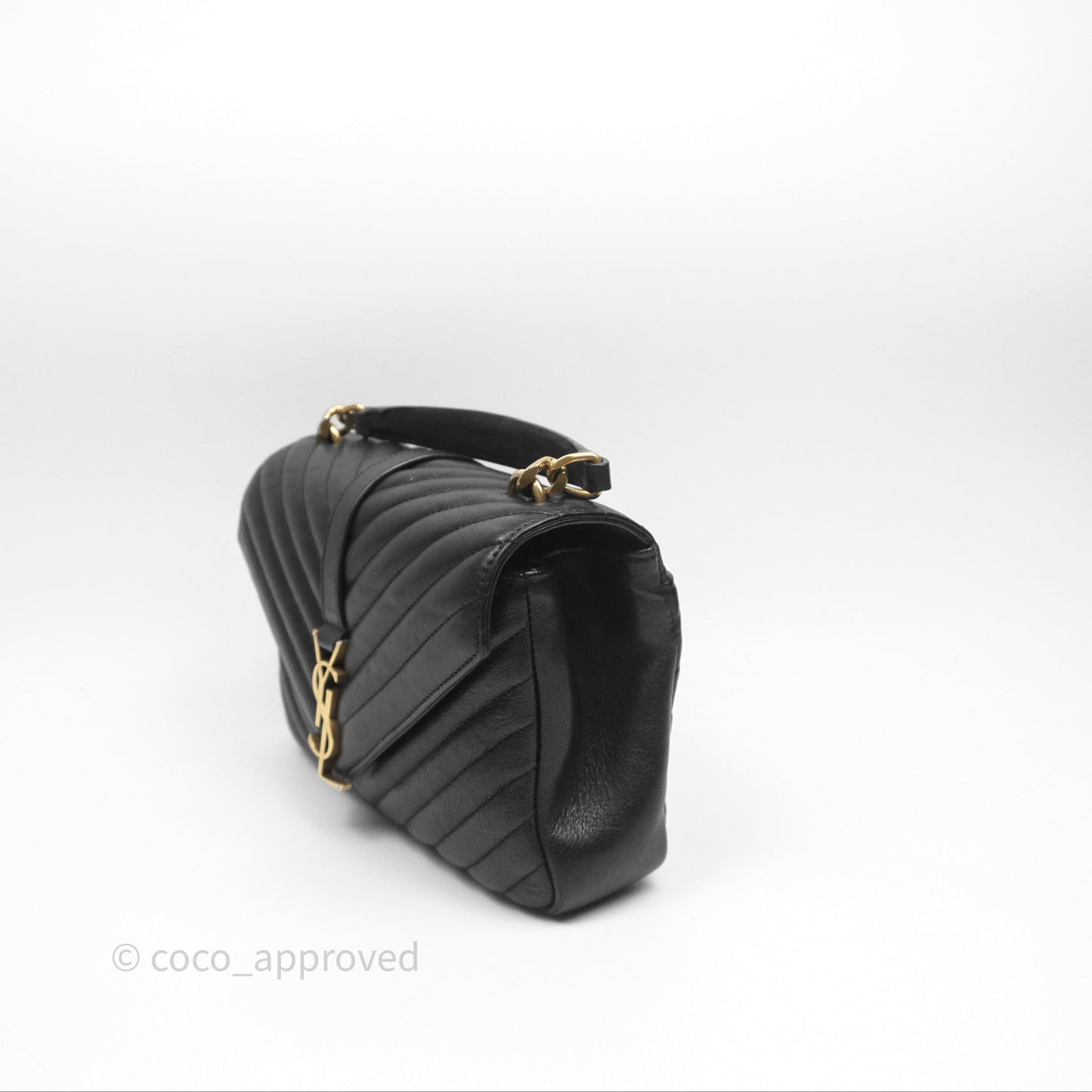 Saint Laurent Chevron Medium College Black Chain Bag Gold Hardware