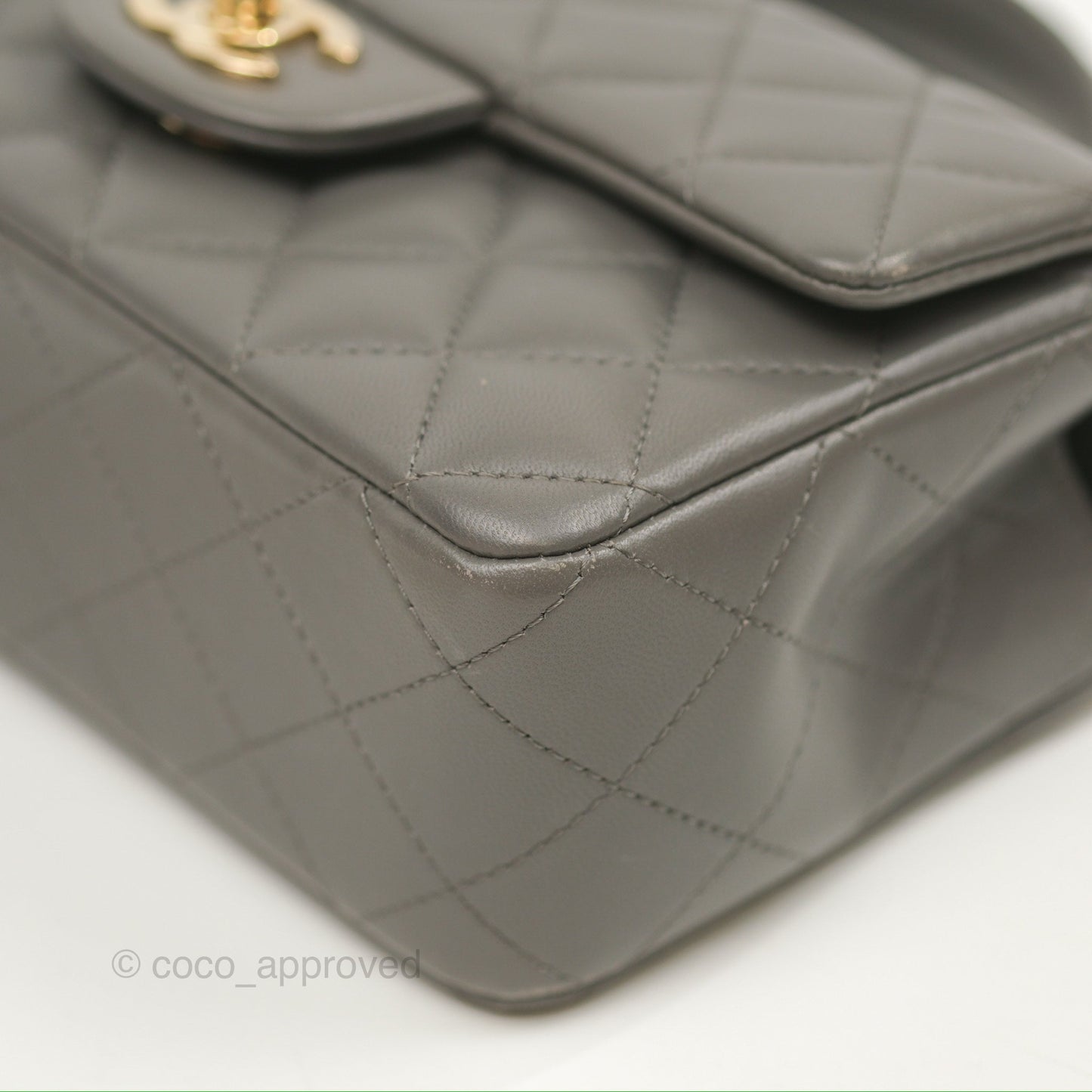 Chanel Top Handle Mini Rectangular Flap Bag Grey Lambskin Gold Hardware
