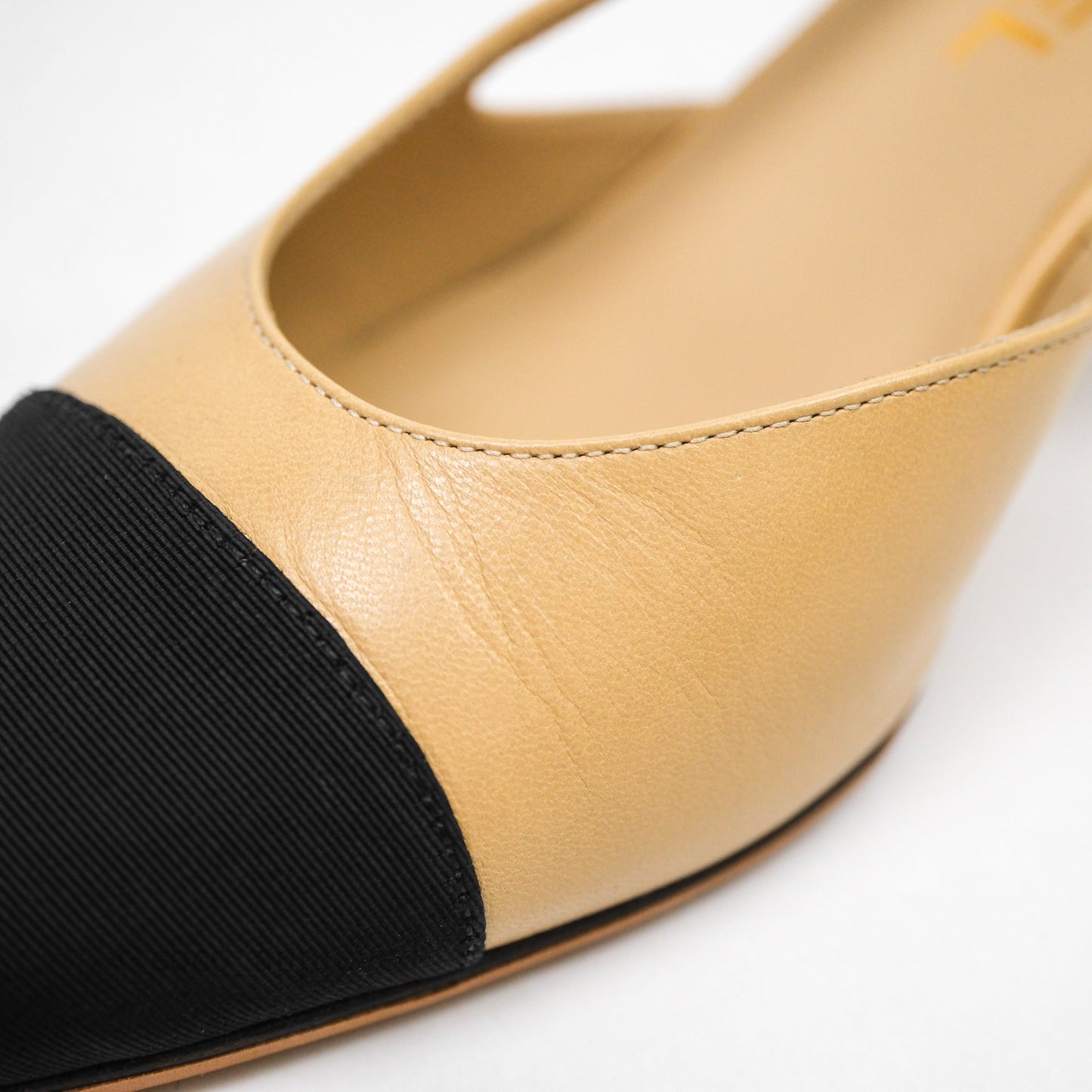Chanel Classic Slingback Beige Black Leather Size 37