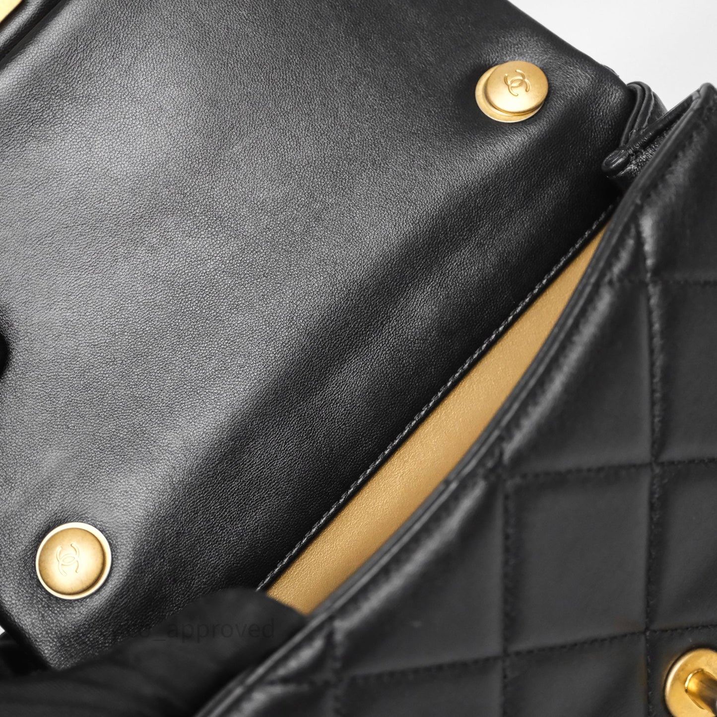 Chanel Quilted Flap Bag with Pearl Chain Black Calfskin Aged Gold Hardware