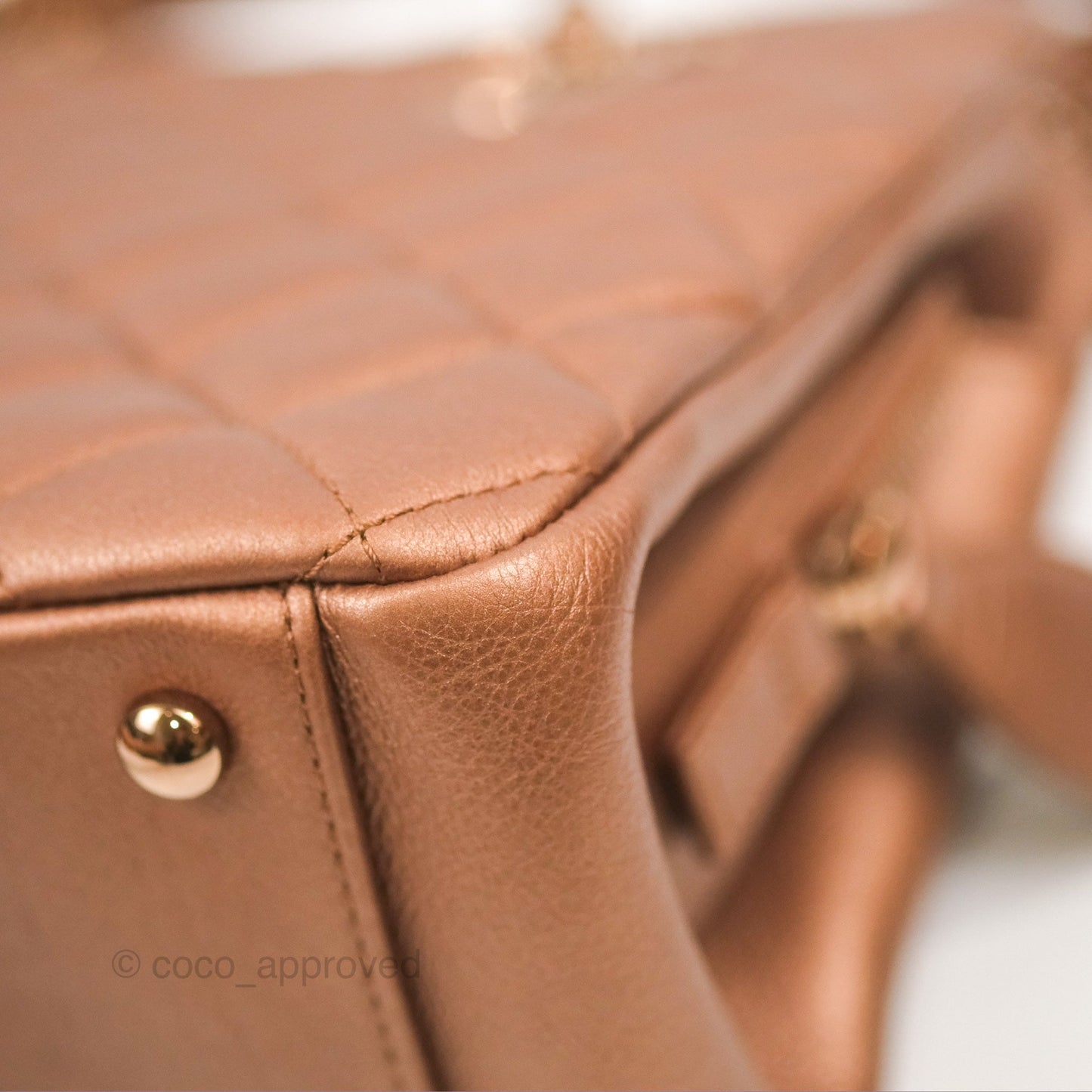 Chanel Quilted Small CC Eyelet Tote Copper Iridescent Goatskin Rose Gold