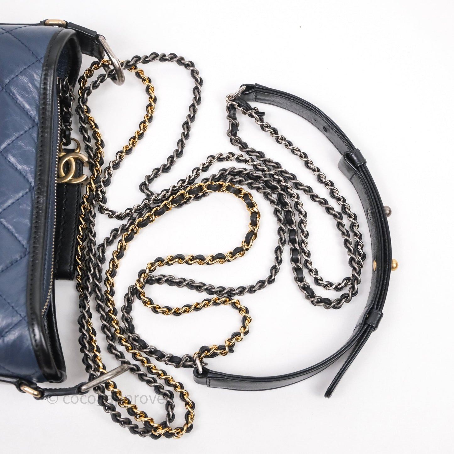 Chanel Quilted Small Gabrielle Hobo Navy Black Aged Calfskin Mixed Hardware