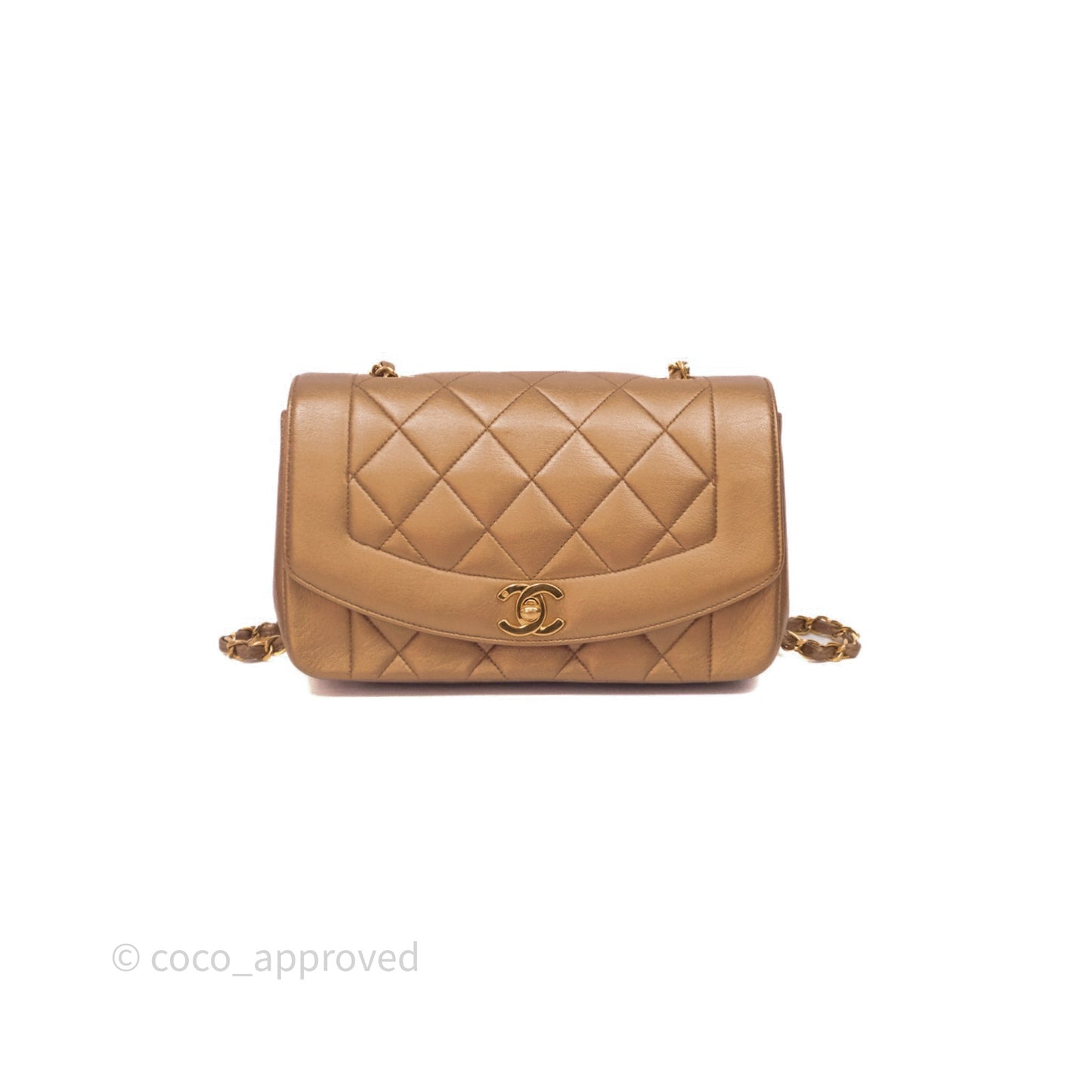 Chanel Vintage Small Quilted Classic Diana Flap Bag Gold Lambskin 24K Gold Hardware