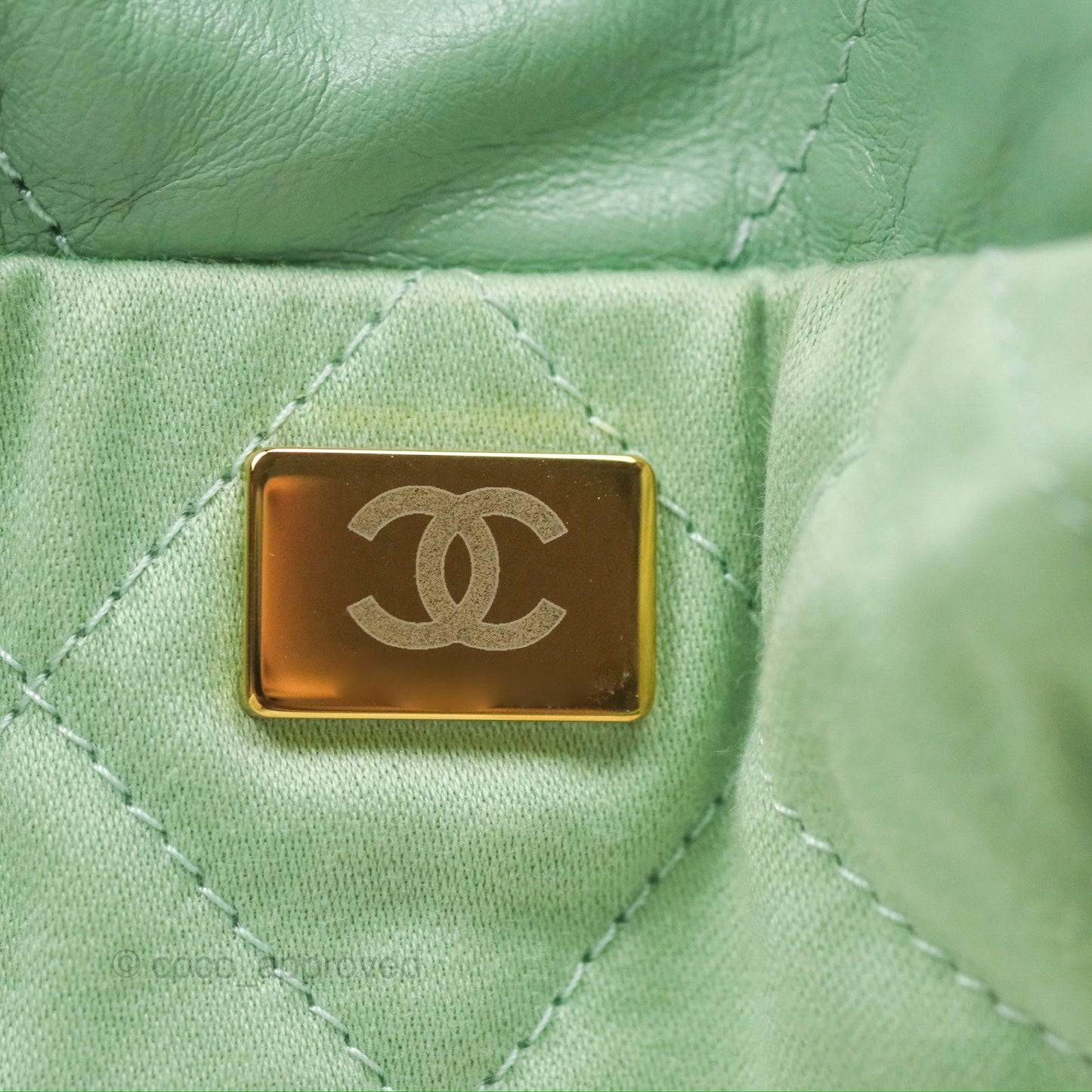 Chanel 22 Small Mint Green Shiny Aged Calfskin Aged Gold Hardware