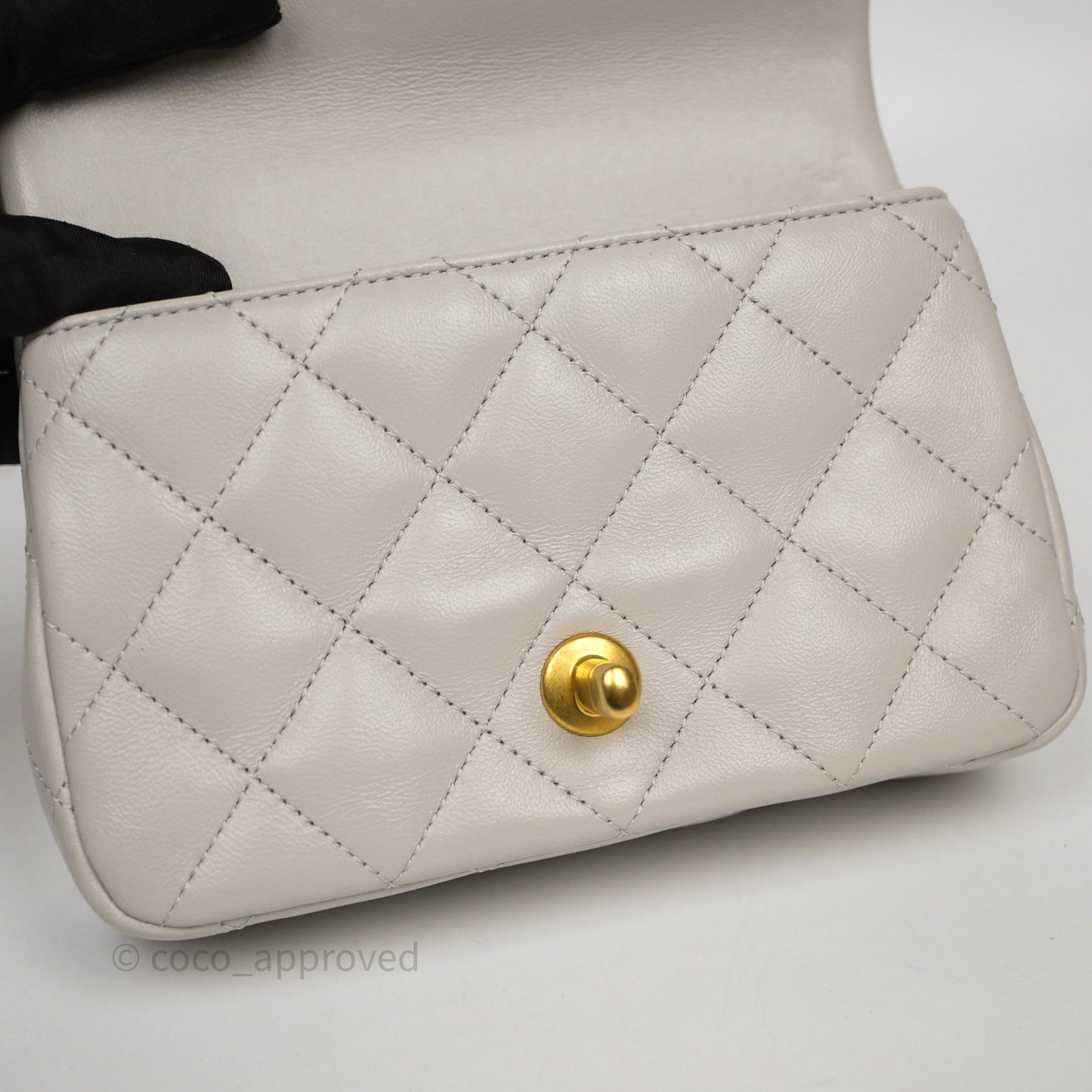 Chanel Heart Crush Mini Flap Bag Light Grey Lambskin Aged Gold Hardware 24P