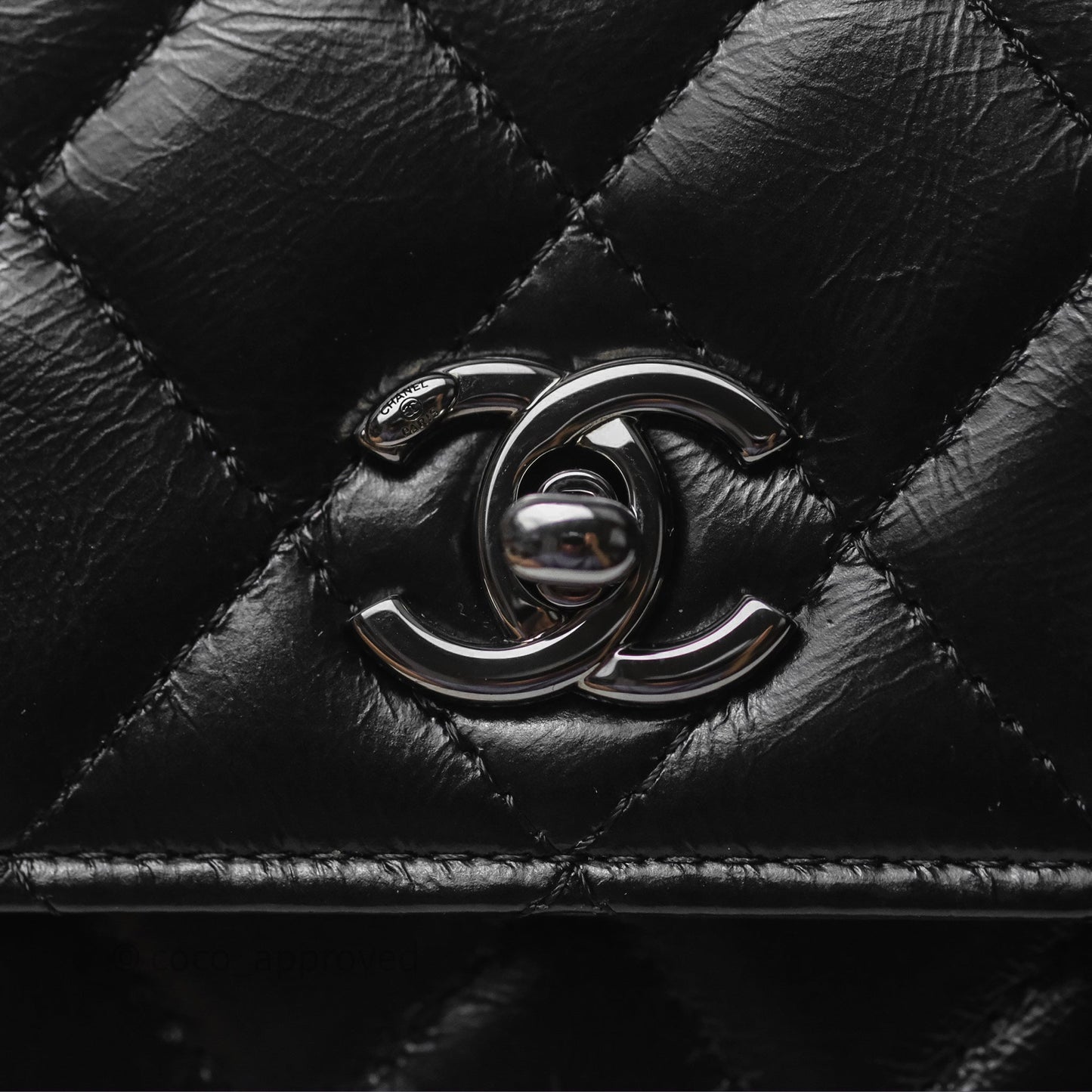 Chanel Mini Crystal Top Handle Wallet On Chain WOC Black Calfskin Gun Metal Hardware 23K