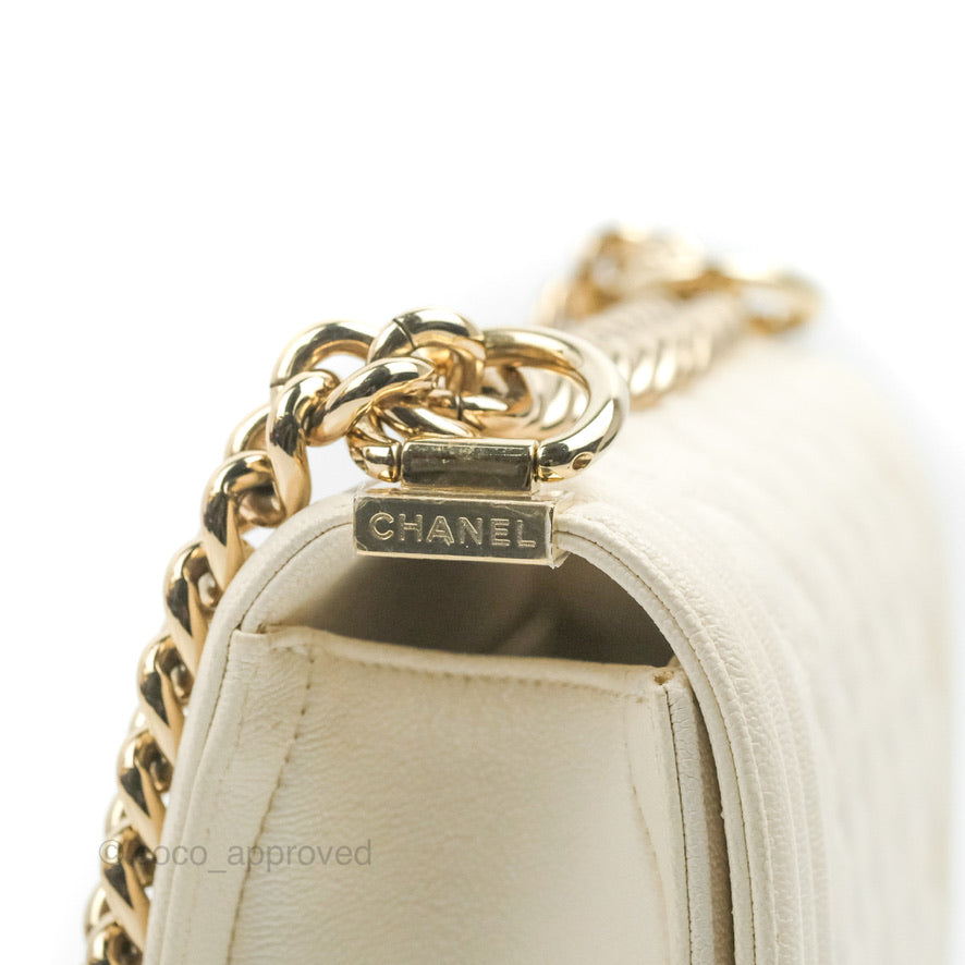 Chanel Small Boy White Caviar Gold Hardware
