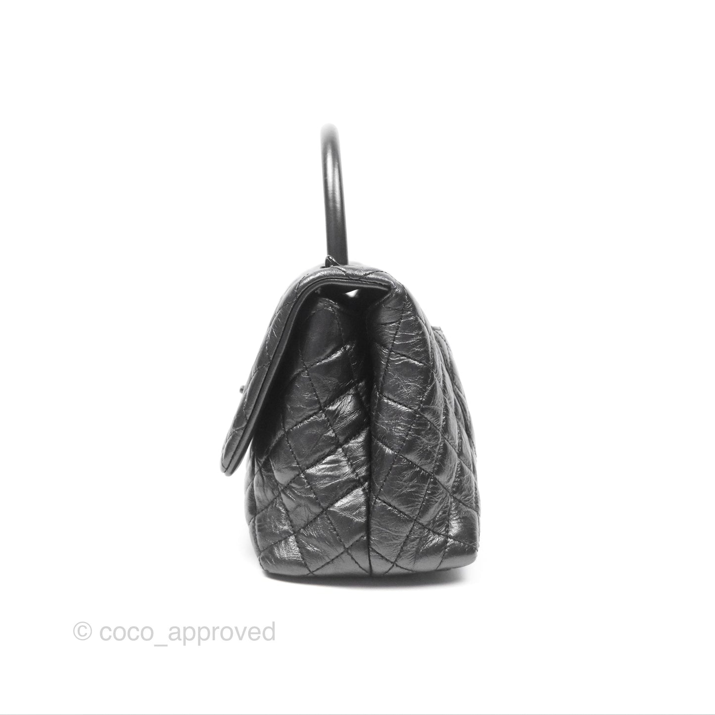 Chanel Medium Coco Handle Quilted Aged Calfskin Iridescent Dark Grey So Black Hardware