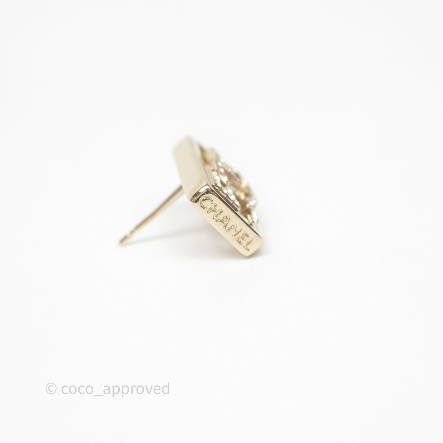Chanel Crystal CC No.5 Earrings Gold Tone 23B