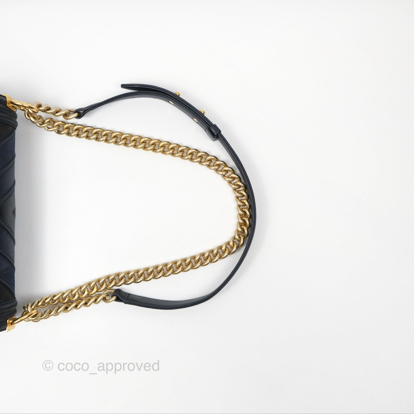 Chanel Medium Boy Chevron Navy Caviar/ Calfskin/ Suede Aged Gold Hardware