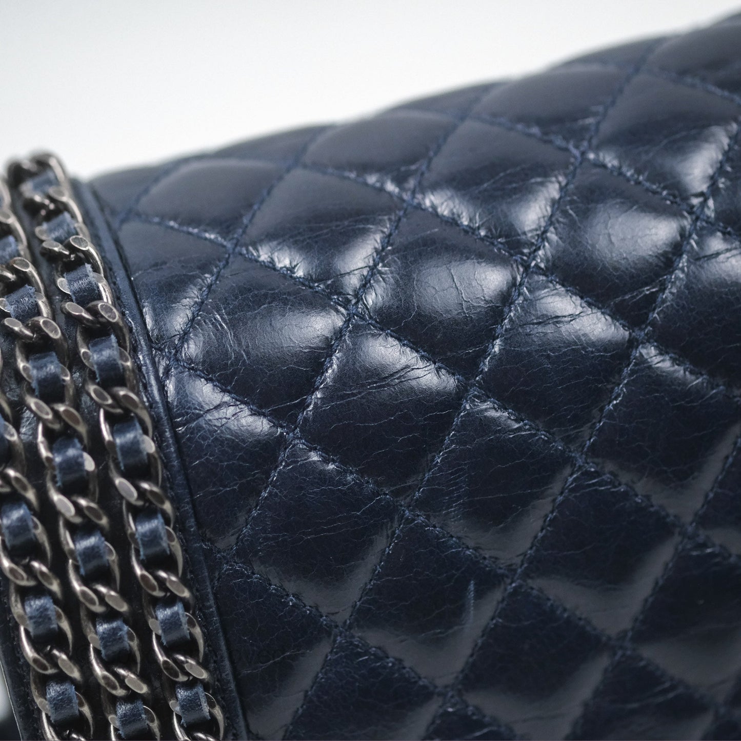 Chanel Medium Chain Edge Boy Quilted Navy Aged Glazed Calfskin Ruthenium Hardware