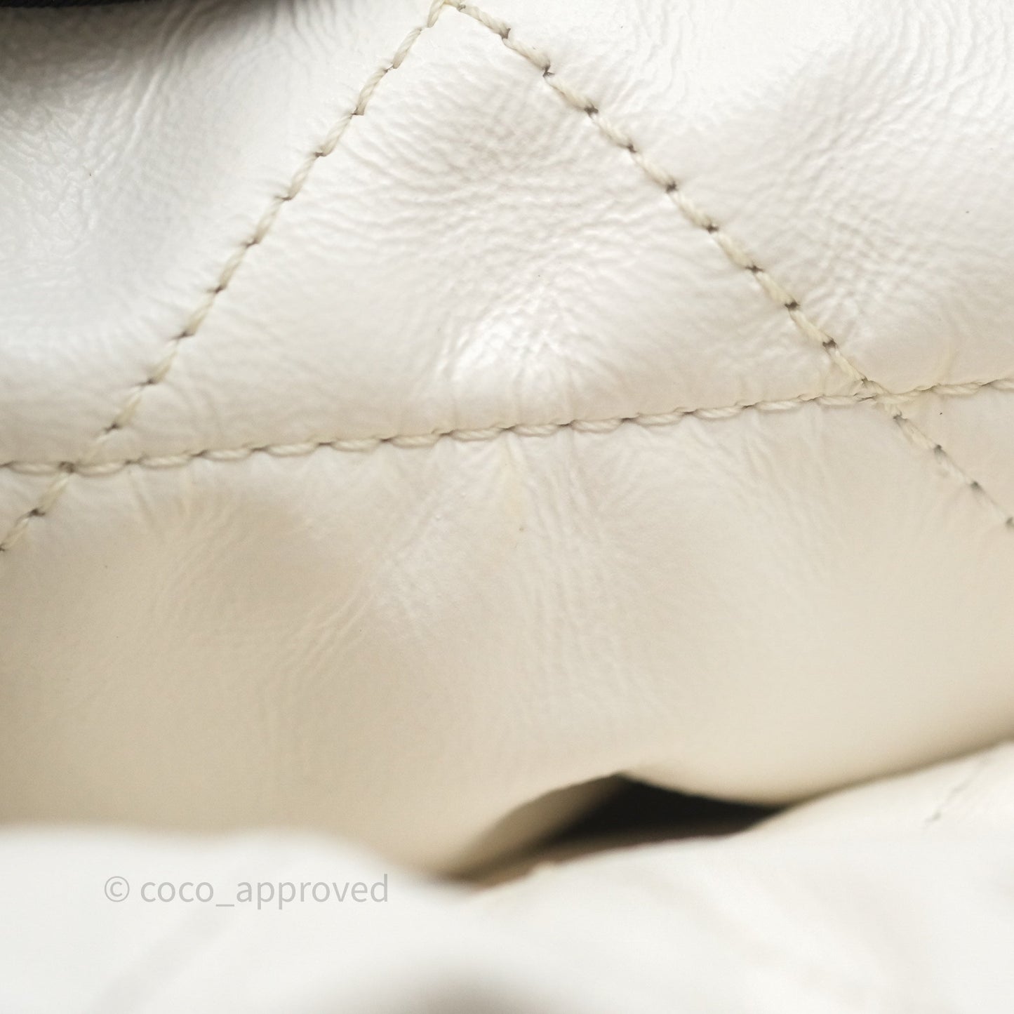 Chanel 22 Small White Aged Calfskin Black Logo Aged Gold Hardware