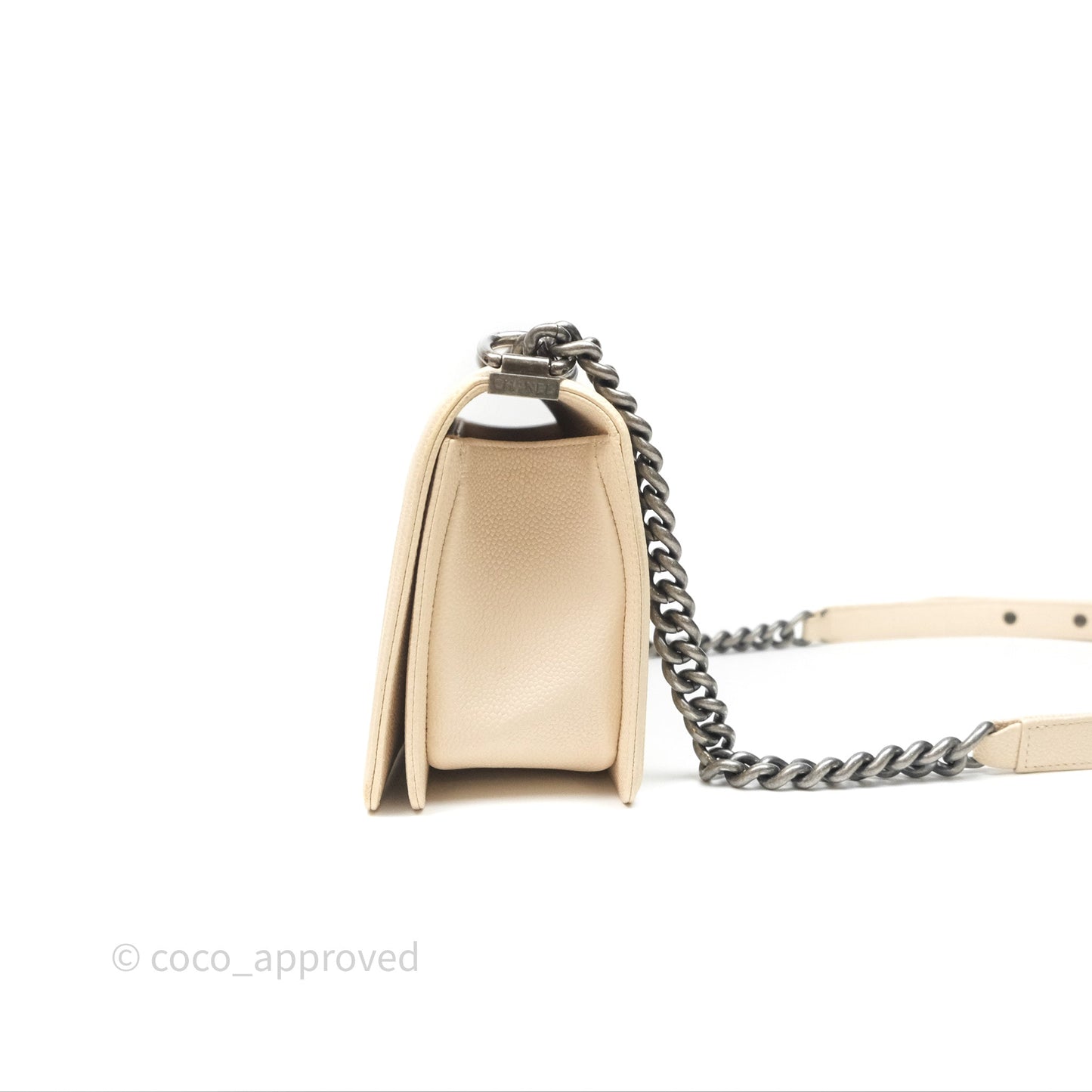 Chanel Medium Boy Chevron Beige Caviar Ruthenium Hardware