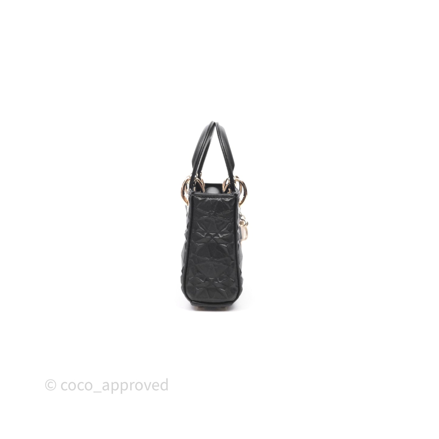 Dior Mirco Lady Dior Black Cannage Calfskin with Diamond Motif Gold Hardware