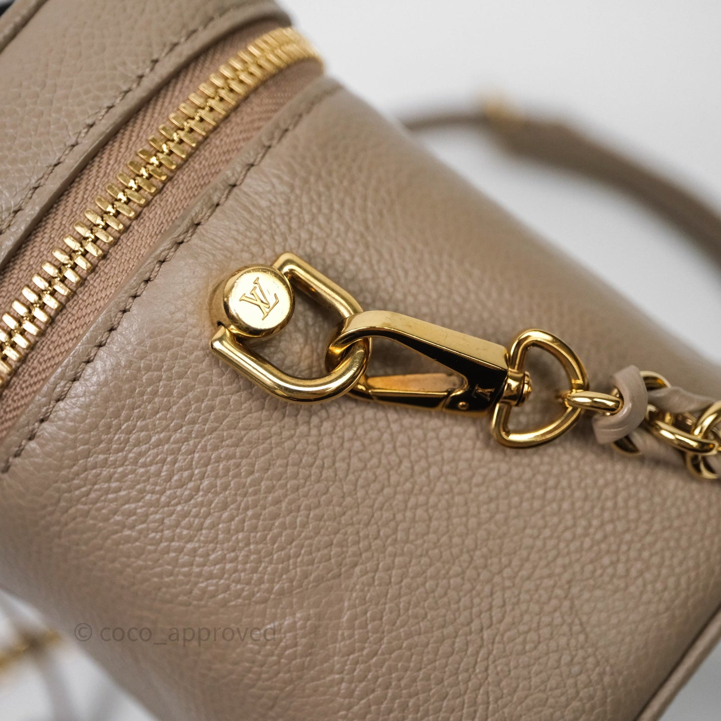 Louis Vuitton Monogram Empreinte Tourterelle Vanity PM Beige Gold Hardware