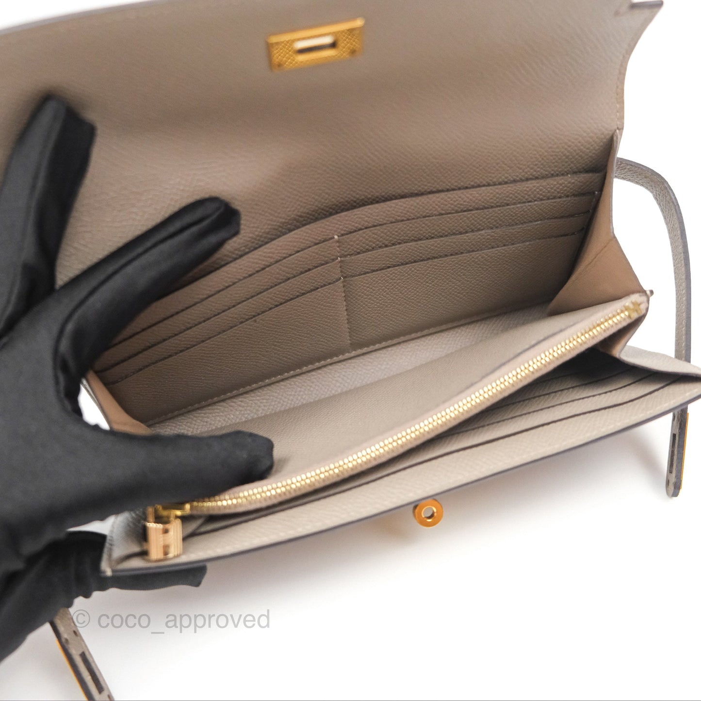 Hermès Kelly Wallet Gris Asphalte M8 Epsom Gold Hardware