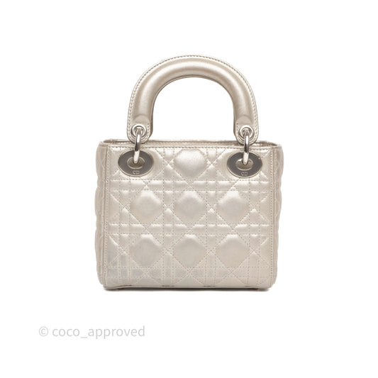 Christian Dior Mini Lady Dior Metallic Silver Nubuck Silver Hardware