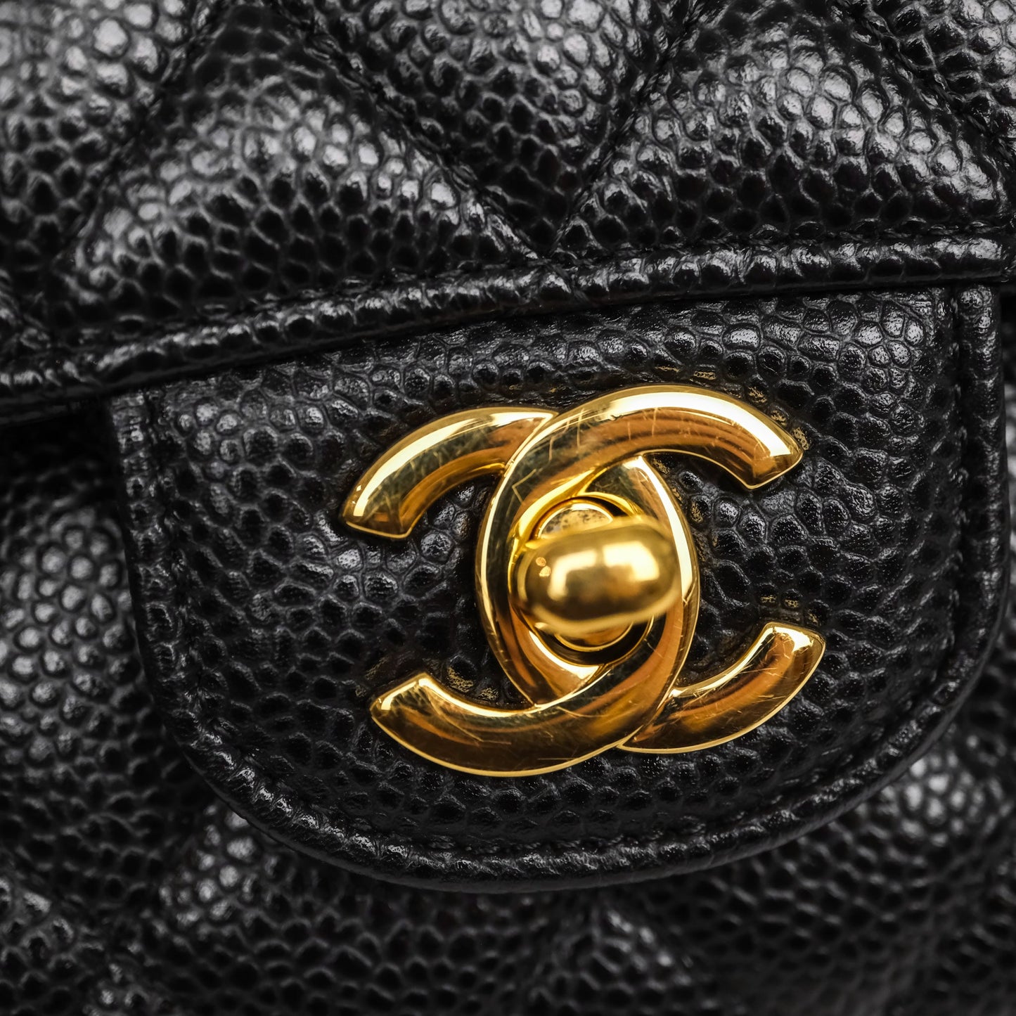 Chanel Classic M/L Medium Flap Quilted Black Caviar Gold Hardware