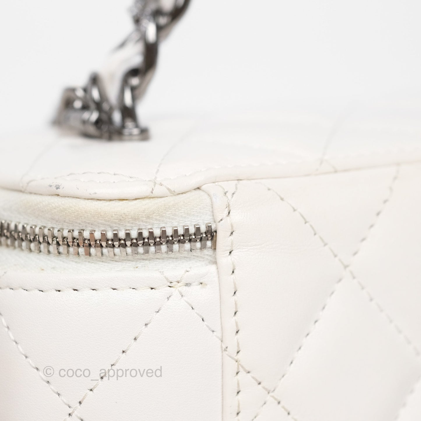 Chanel Crystals Top Handle Vanity Rectangular White Lambskin Gun Metal