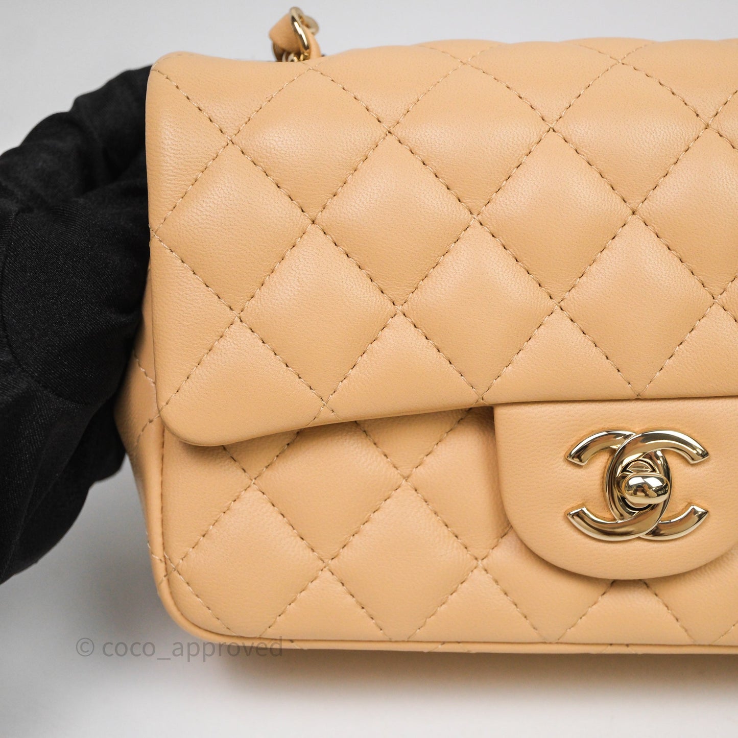 Chanel Mini Rectangular Quilted Beige Lambskin Light Gold Hardware