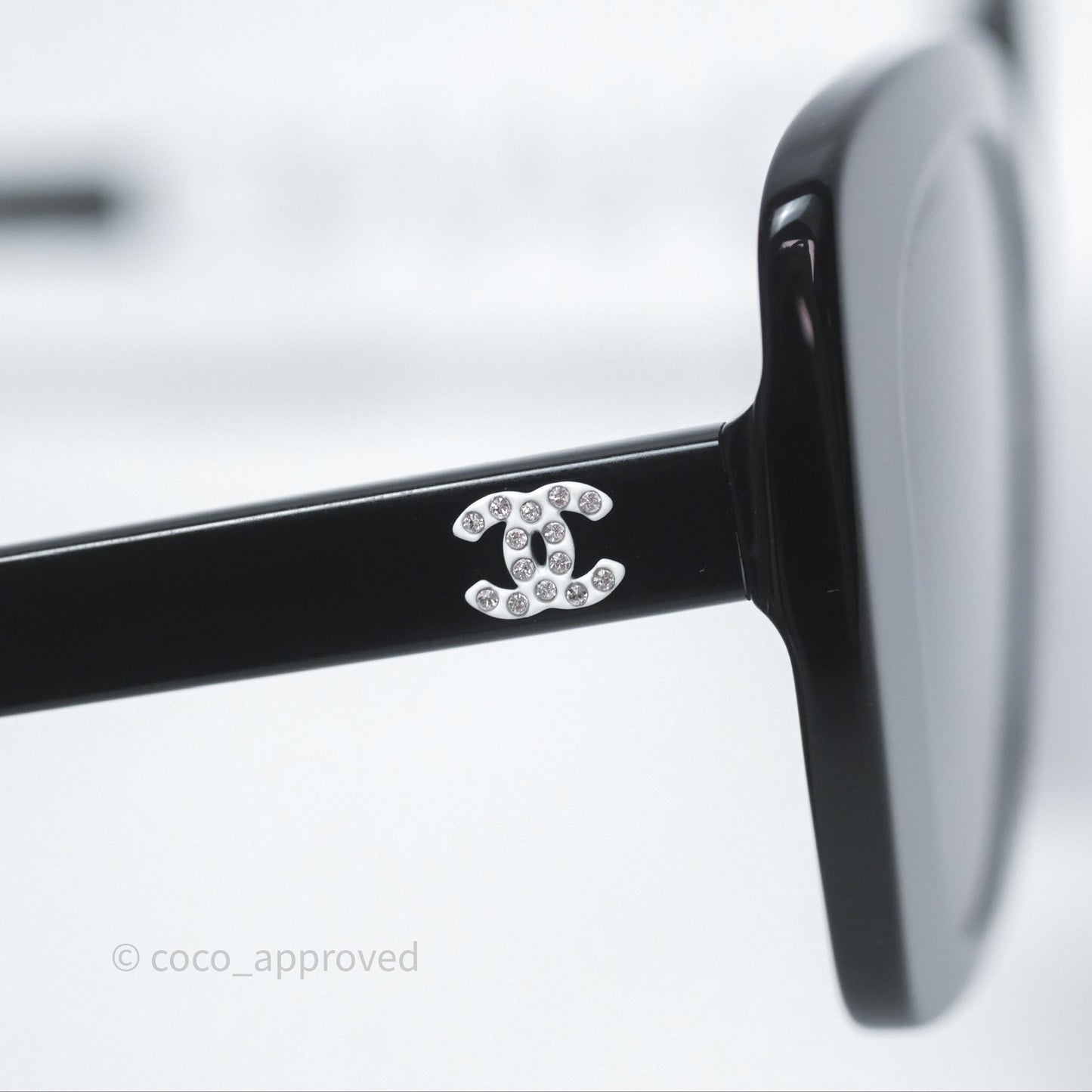 Chanel Acetate Strass Square Polarized Sunglasses Black/ White