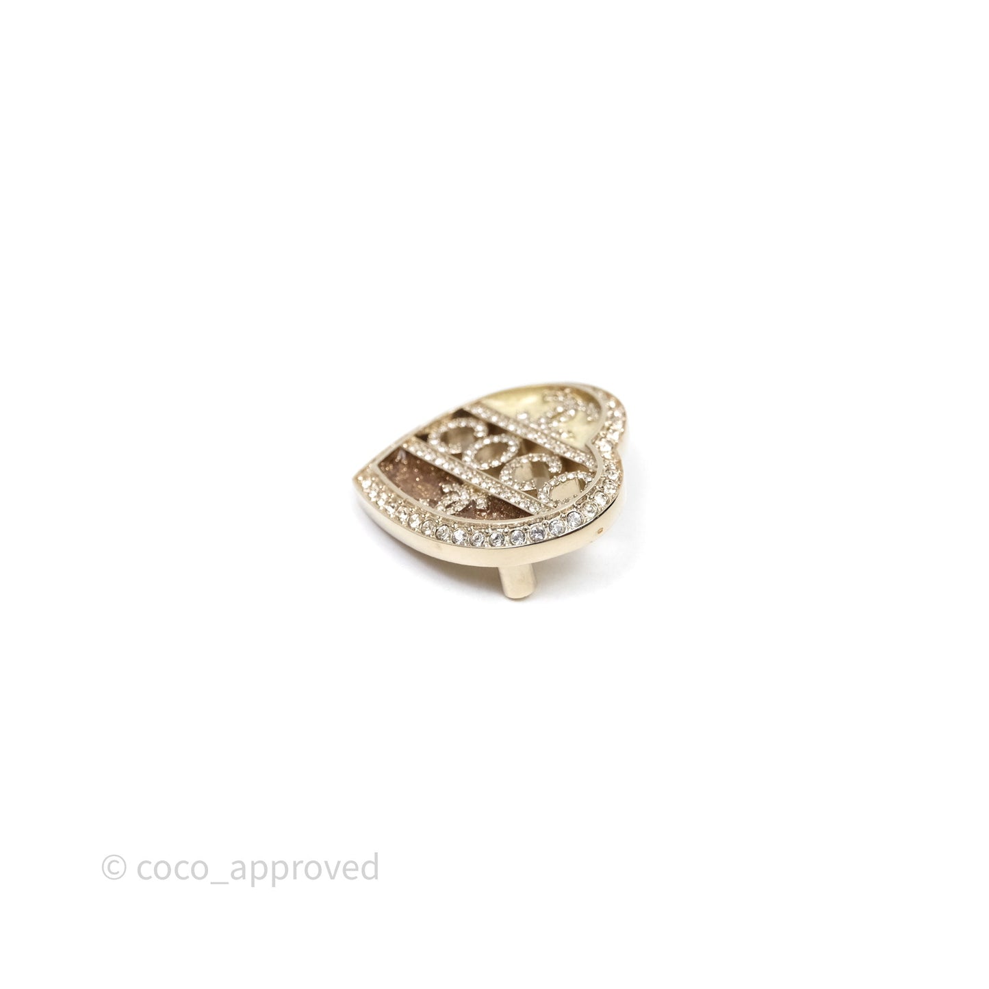 Chanel Coco Logo Crystals Heart Brooch Gold Tone 23B