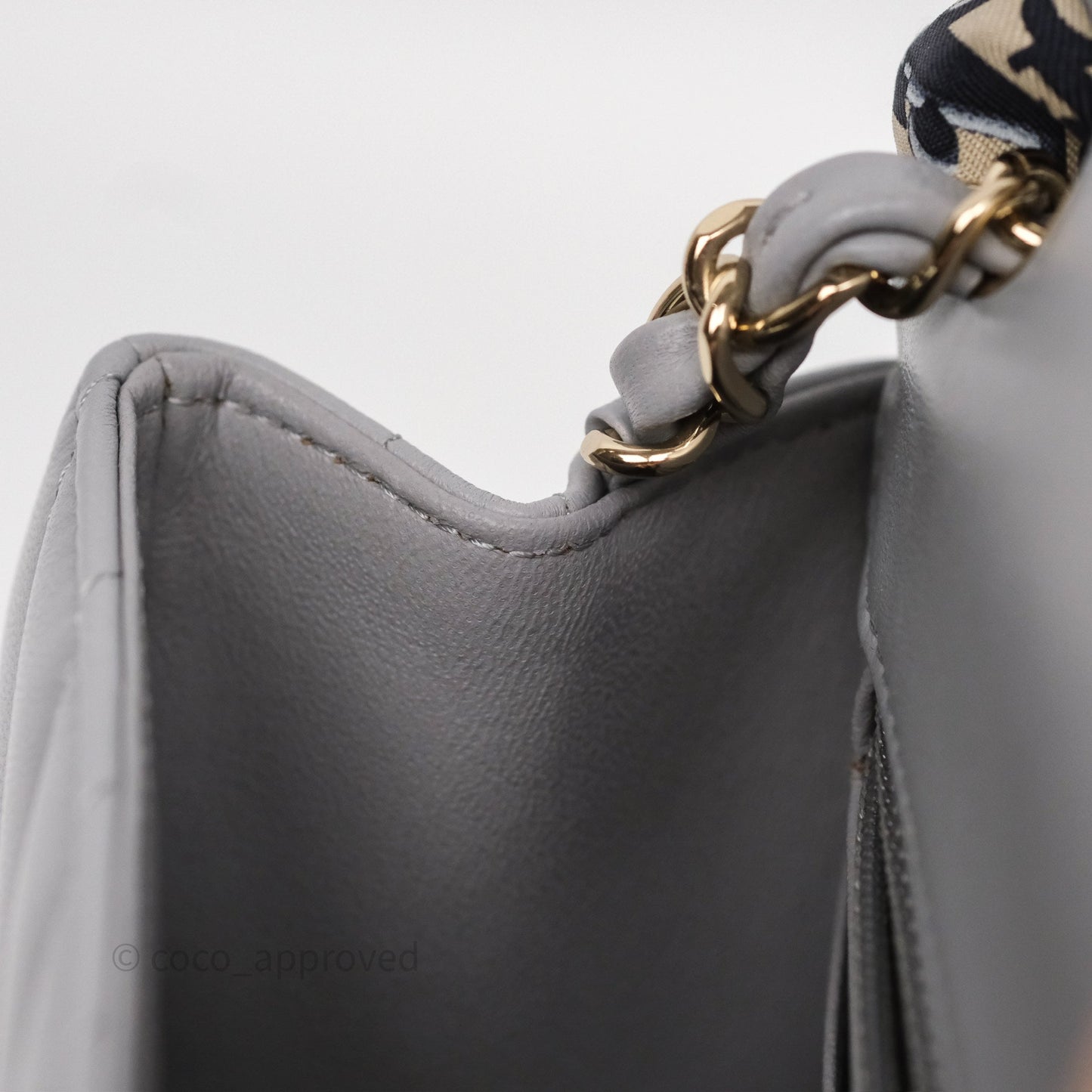 Chanel Mini Square Flap Chevron Grey Lambskin Gold Hardware