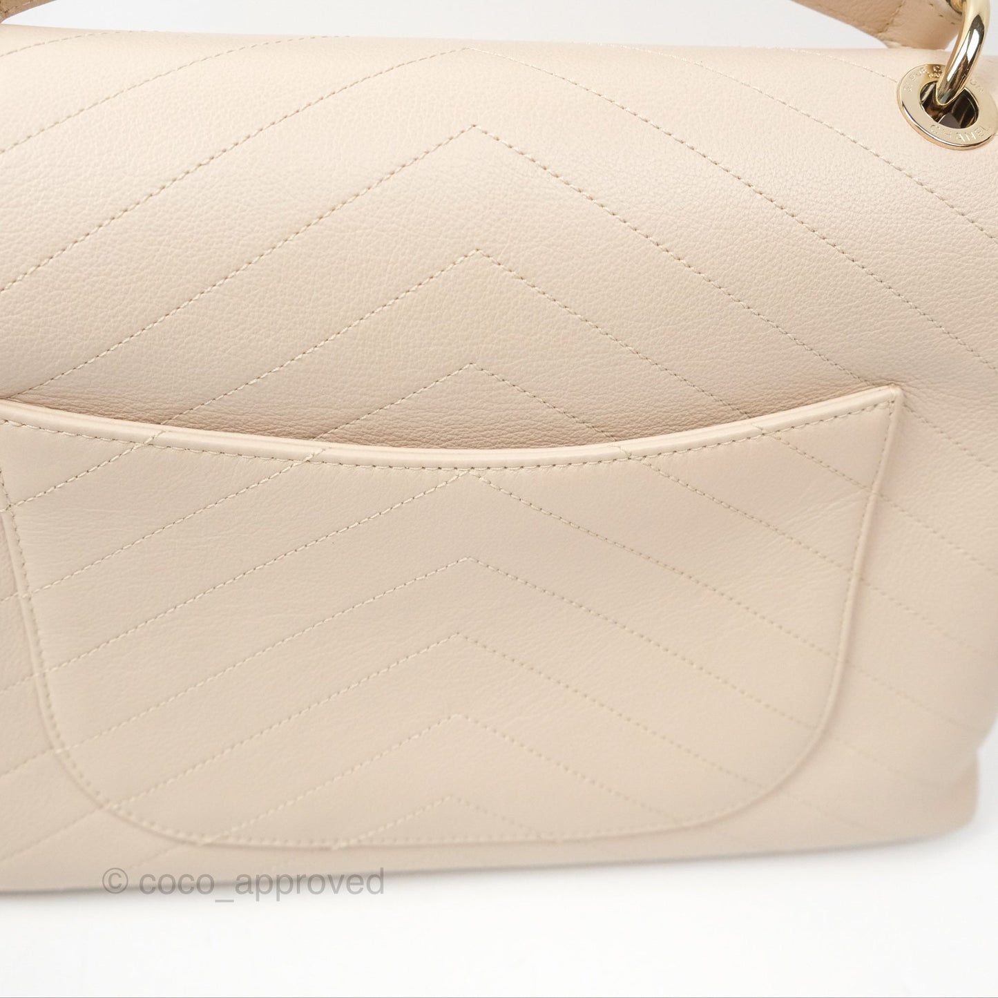 Chanel Large Chevron Chic Top Handle Bag Light Beige Grained Calfskin Gold Hardware