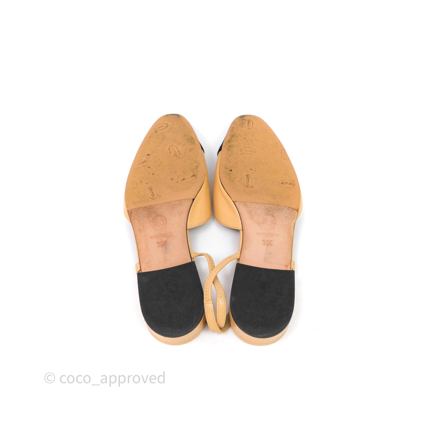 Chanel Classic Slingback Flats Beige Black Size 36