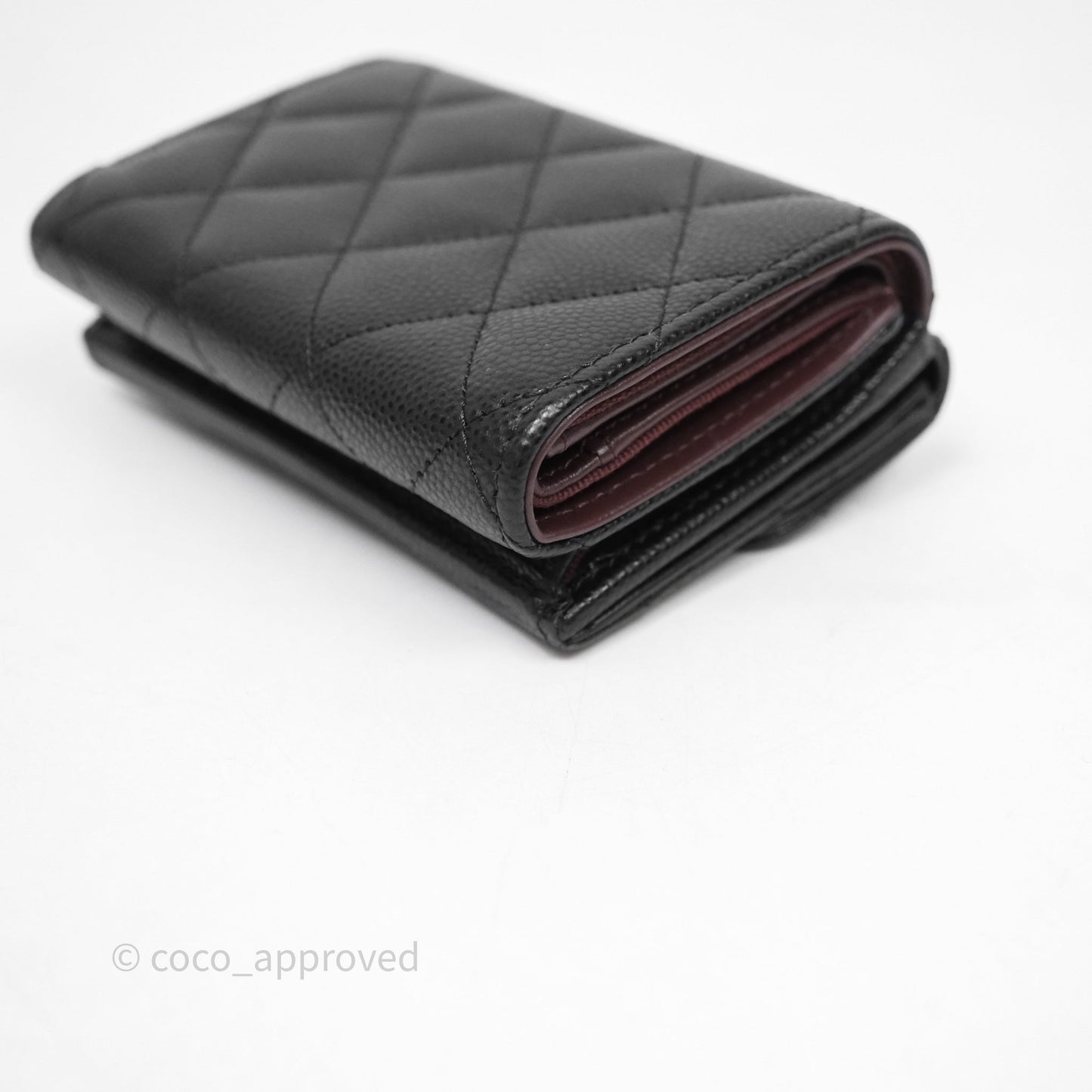 Chanel Small Classic Trifold Wallet Quilted Black Caviar Gold Hardware