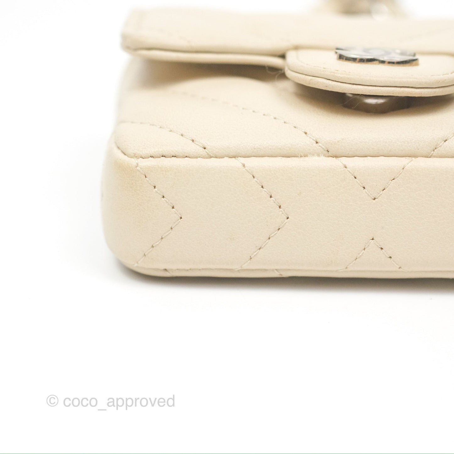 Chanel Mini Card Holder Chain Belt Bag Chevron Ivory Calfskin Silver Hardware