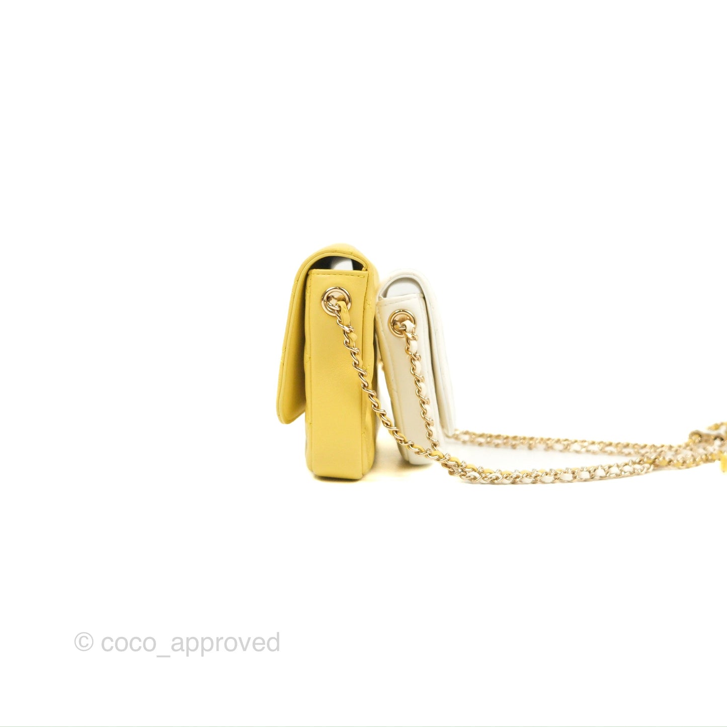 Chanel Side Packs Shoulder Bags Yellow White Lambskin Gold Hardware 19S