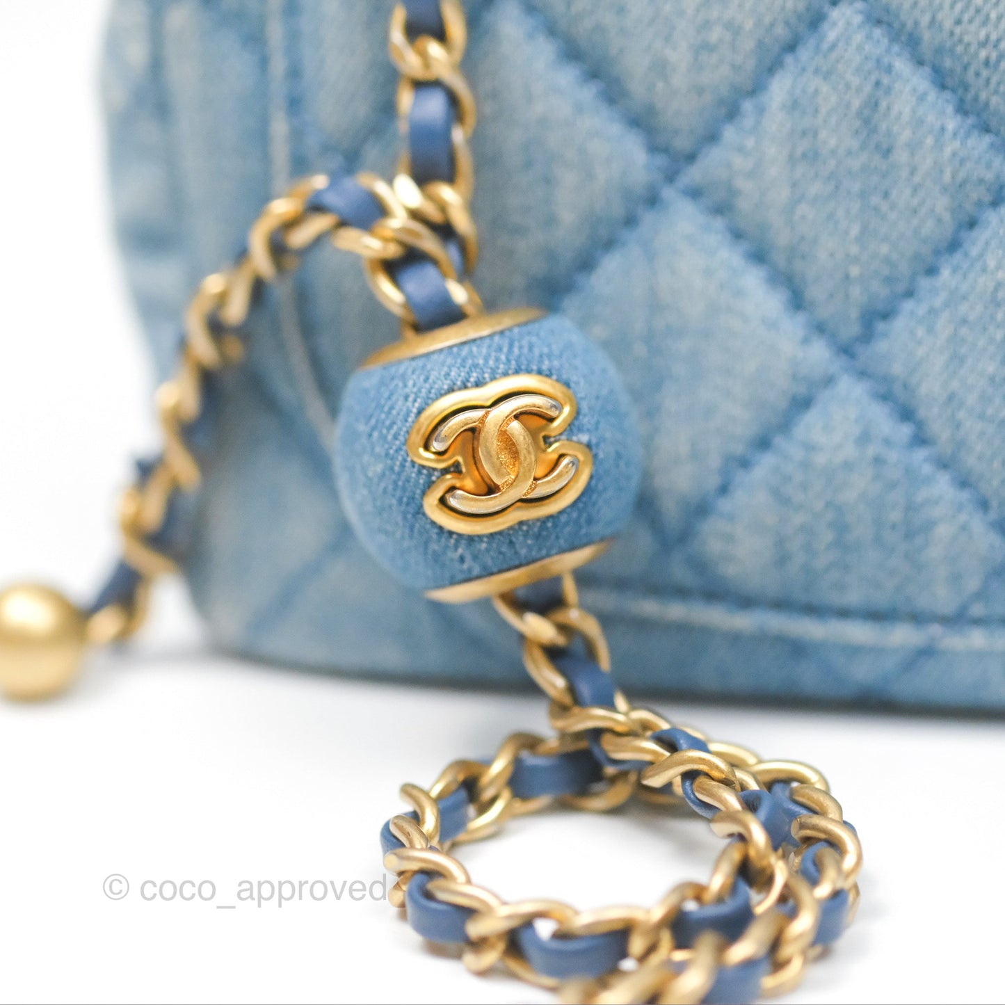 Chanel Mini Square Pearl Crush Quilted Denim Aged Gold Hardware