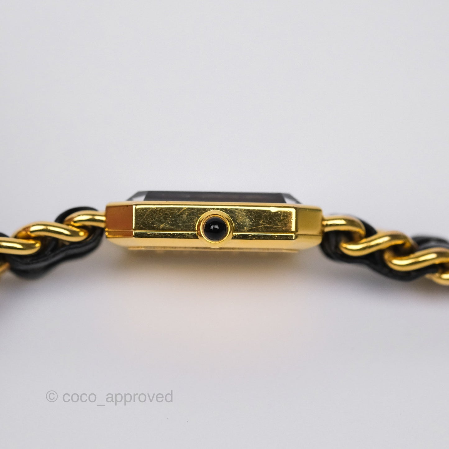 Chanel Vintage Première Watch Black Leather Gold Plated Size L