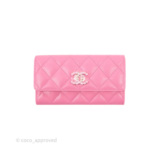 Chanel Quilted Flap Wallet Pink Caviar