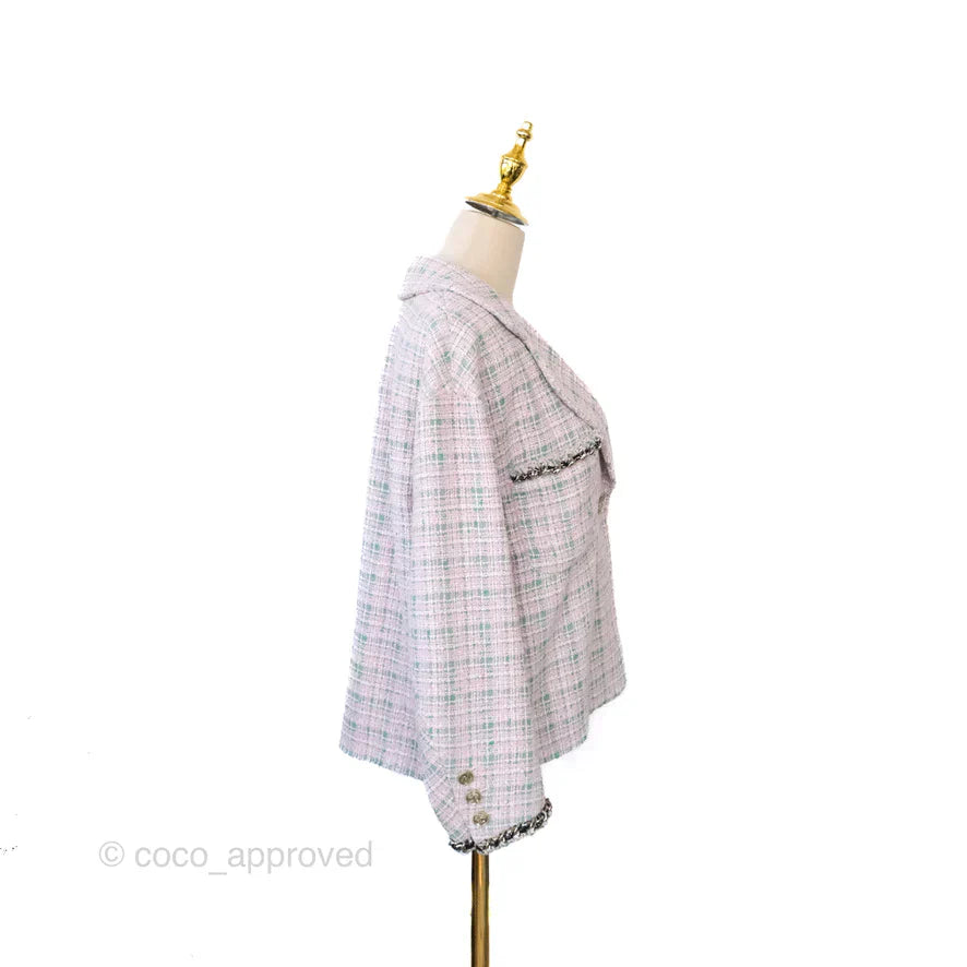 Chanel Tweed Jacket Light Pink/Green 2021SS Runway Size 34