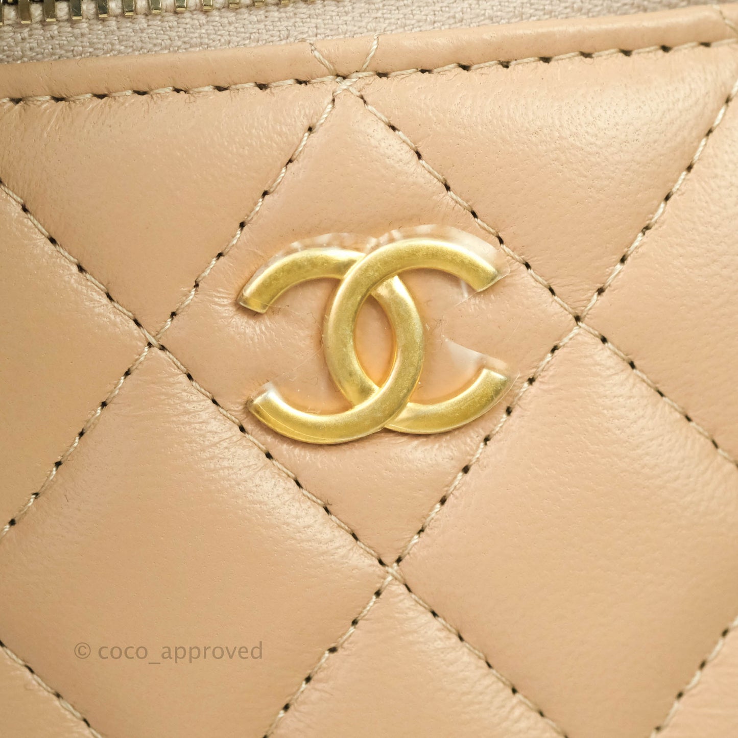 Chanel Small Quilted Vanity With Chain Beige Lambskin Aged Gold Hardware