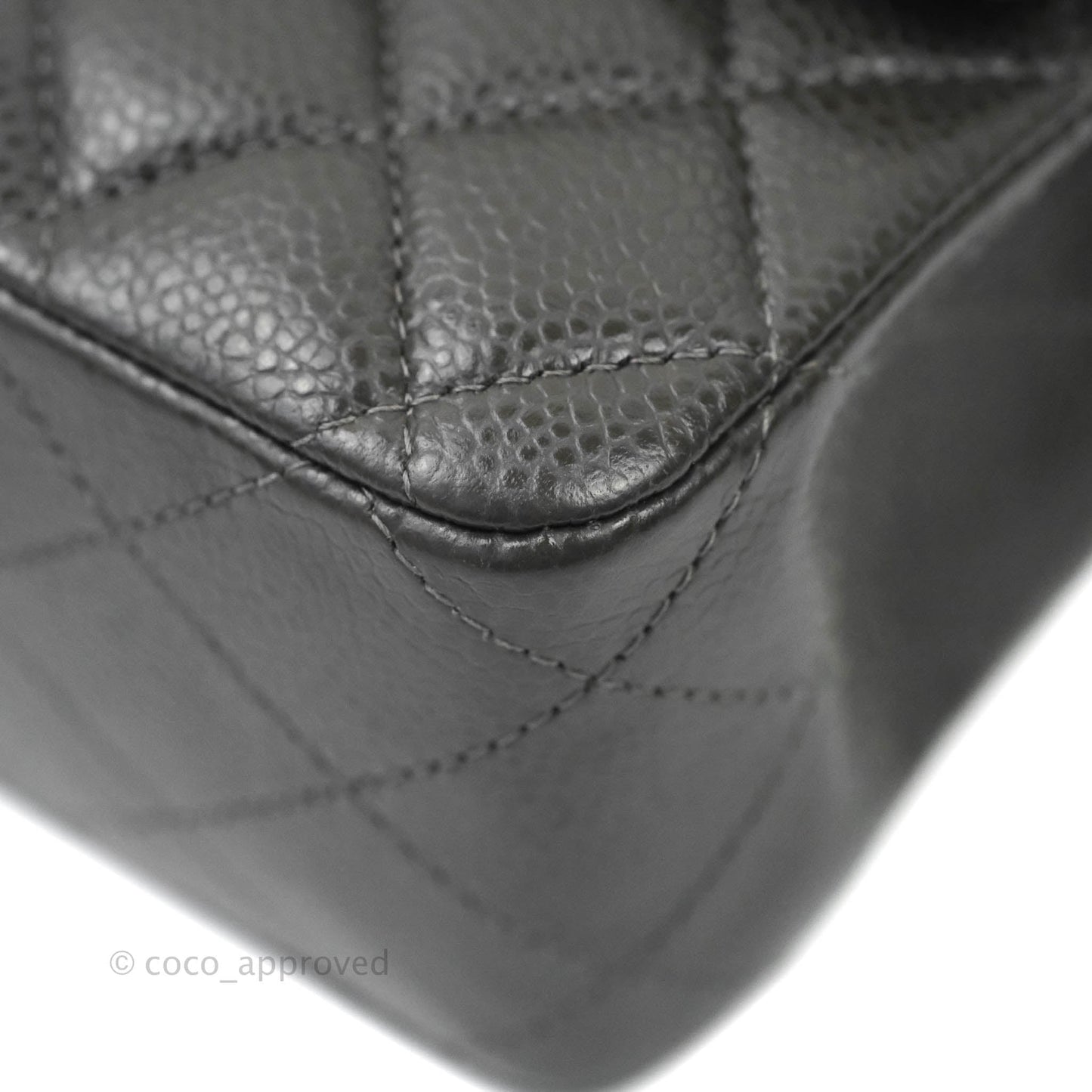 Chanel Quilted M/L Medium Double Flap Dark Grey Caviar Silver Hardware