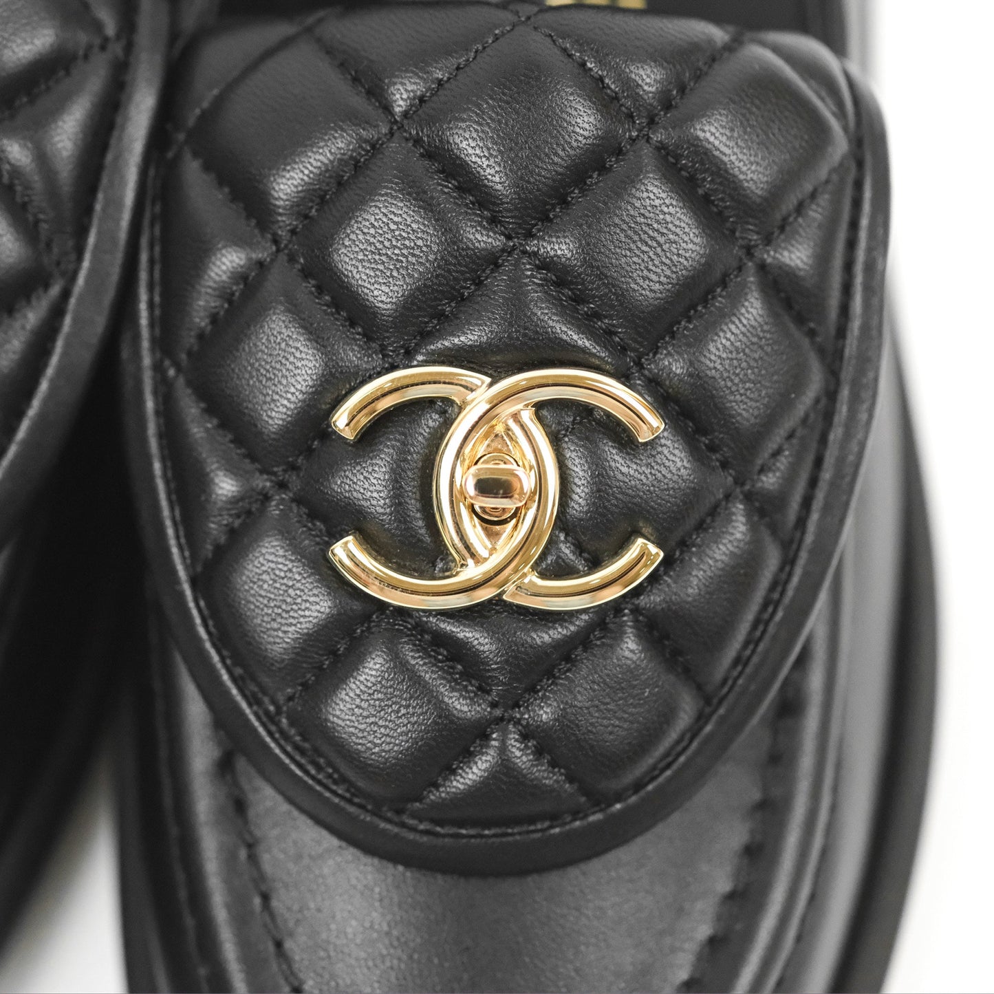 Chanel CC Turnlock Loafers Quilted Black Calfskin Gold Hardware Size 37.5