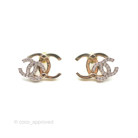 Chanel Double Crystal CC Earrings Silver & Gold Tone 21A