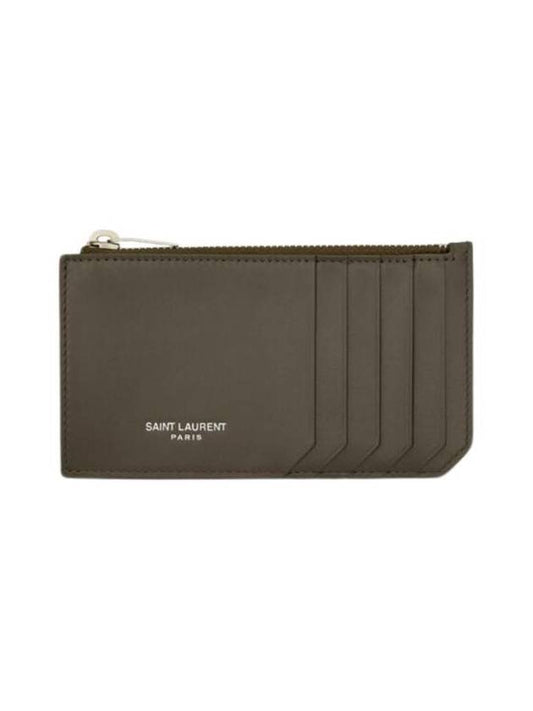 Luxury Saint Laurent Paris Fragments Zip Leather Card Wallet Light Musk