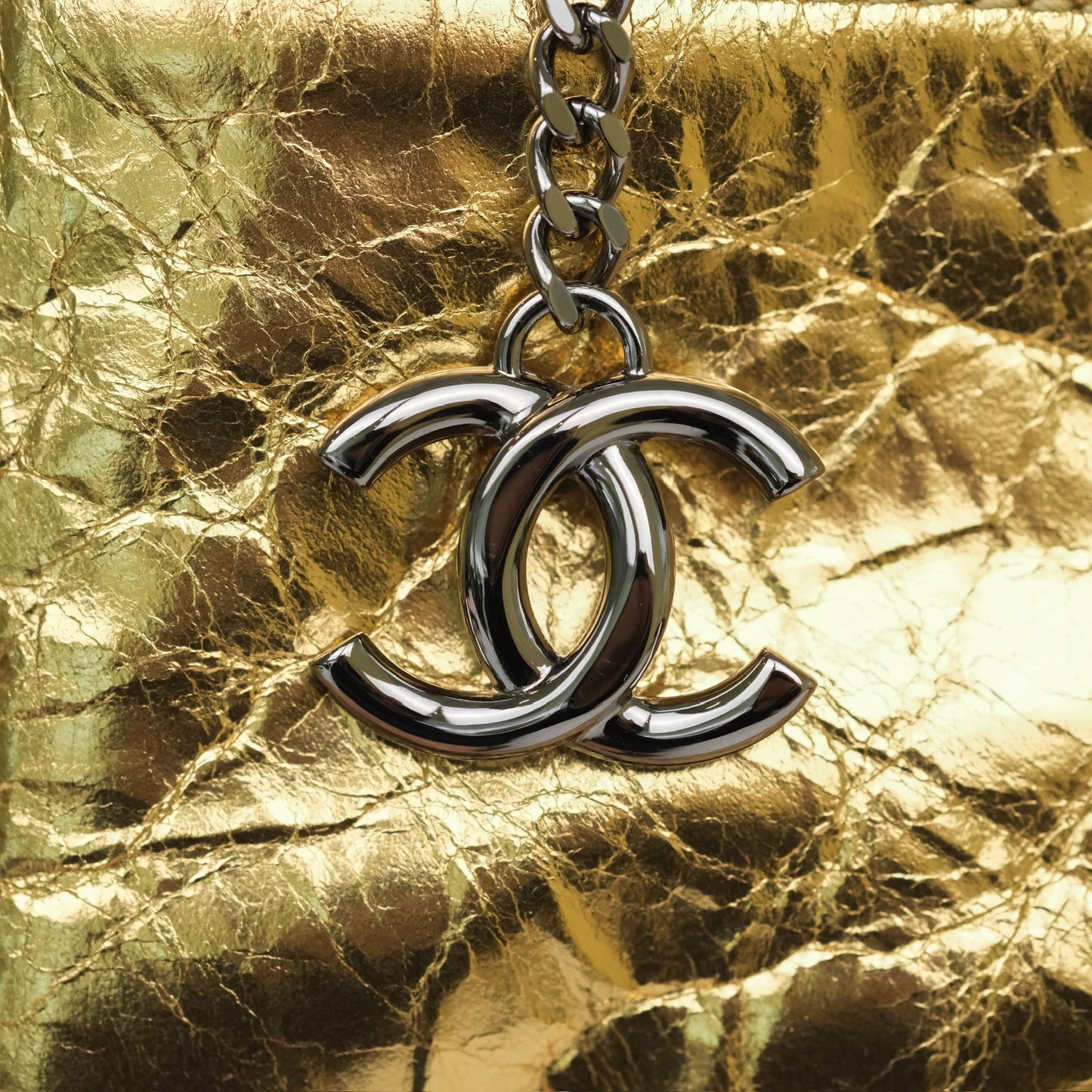 Chanel Large Feministe Maize Feminine Pouch Clutch Metallic Gold Crumpled Lambskin