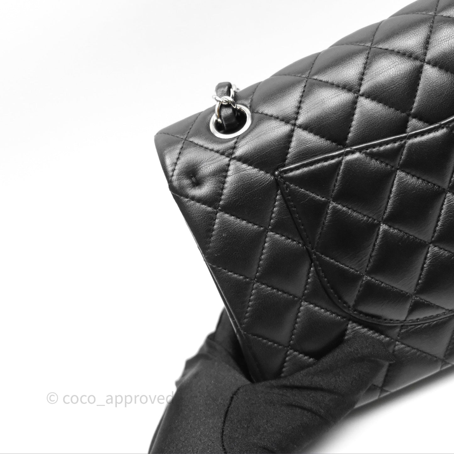 Chanel Classic M/L Medium Flap Quilted Black Lambskin Silver Hardware