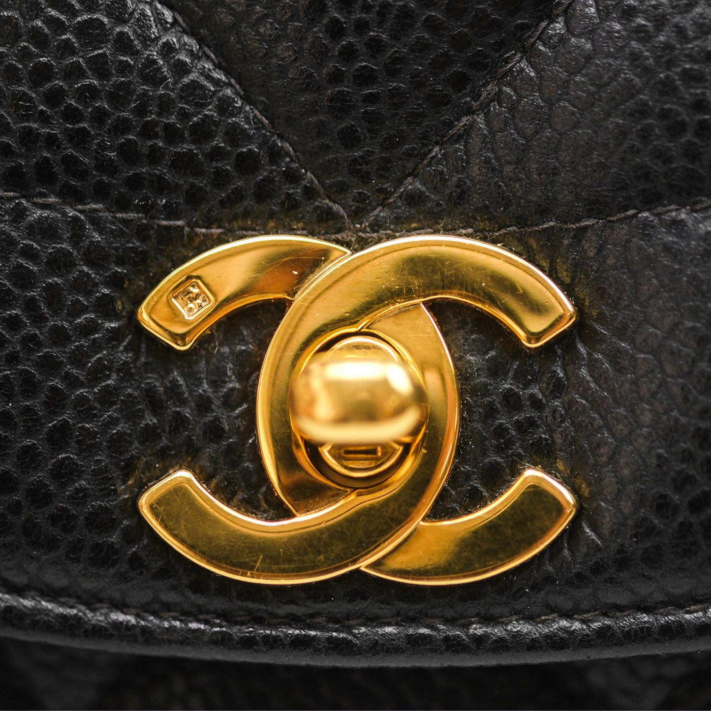 Chanel Small Vintage Quilted Classic Diana Flap Bag Black Caviar 24K Gold Hardware