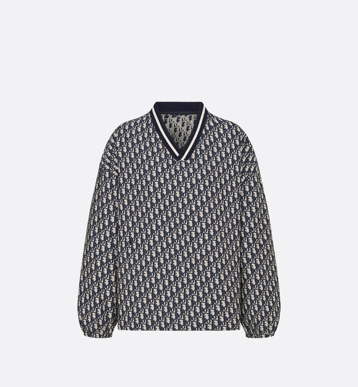 Pullover Anorak Blue And Ecru Technical Taffeta Jacquard With Luxury Dior Oblique Motif