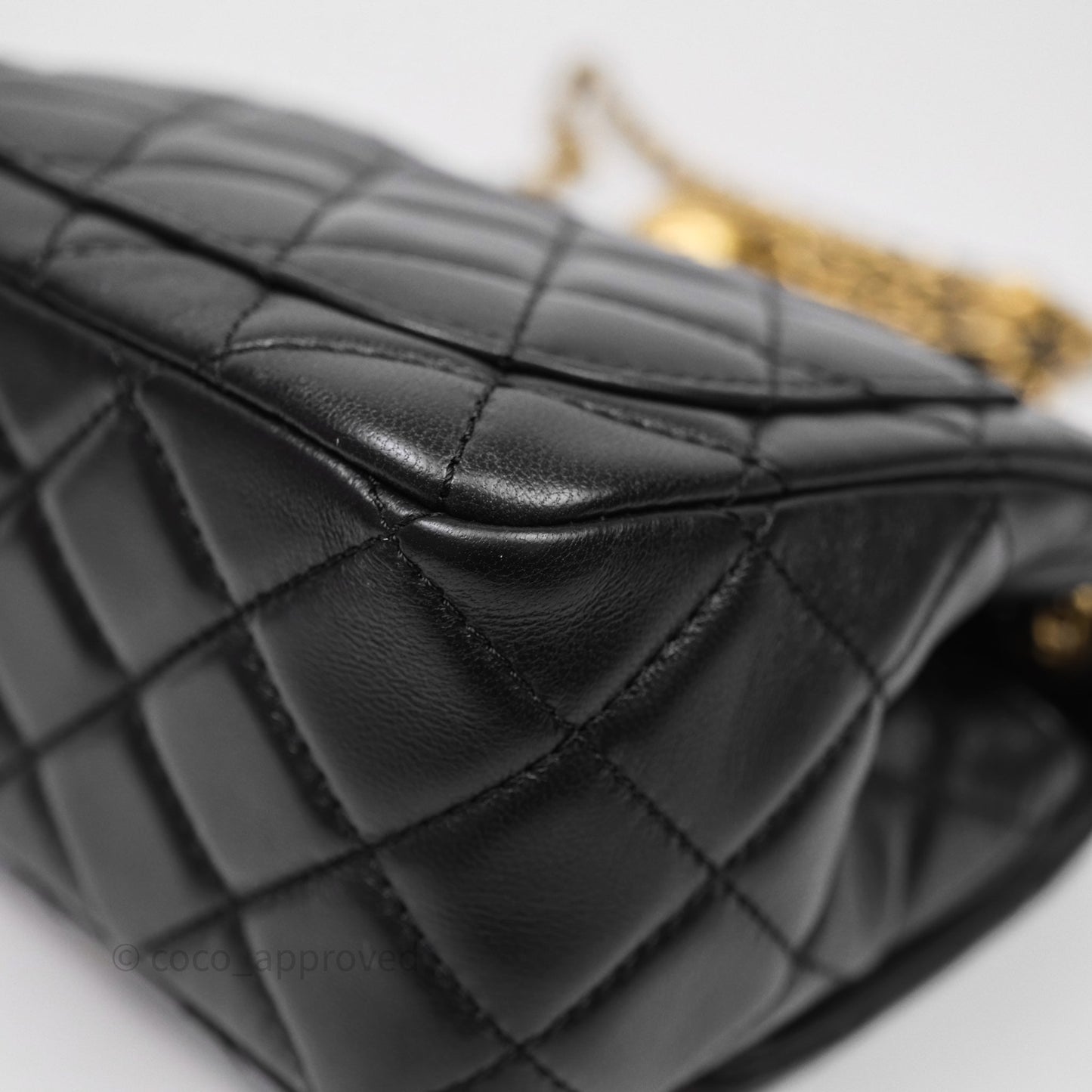 Chanel Pearl Crush Mini Square Quilted Black Lambskin Aged Gold Hardware