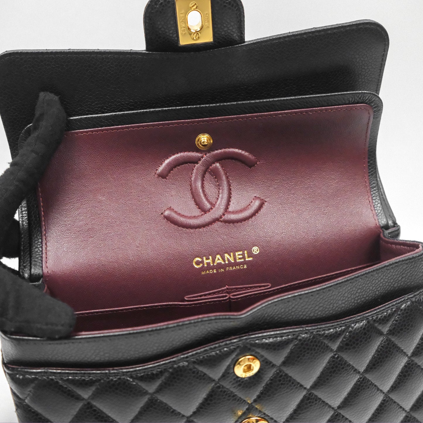 Chanel Small Classic Quilted Flap Black Caviar Gold Hardware