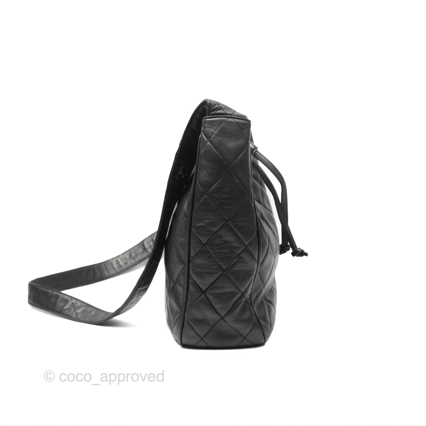 Chanel Vintage Drawstring Bucket Bag Black Lambskin Gold Hardware