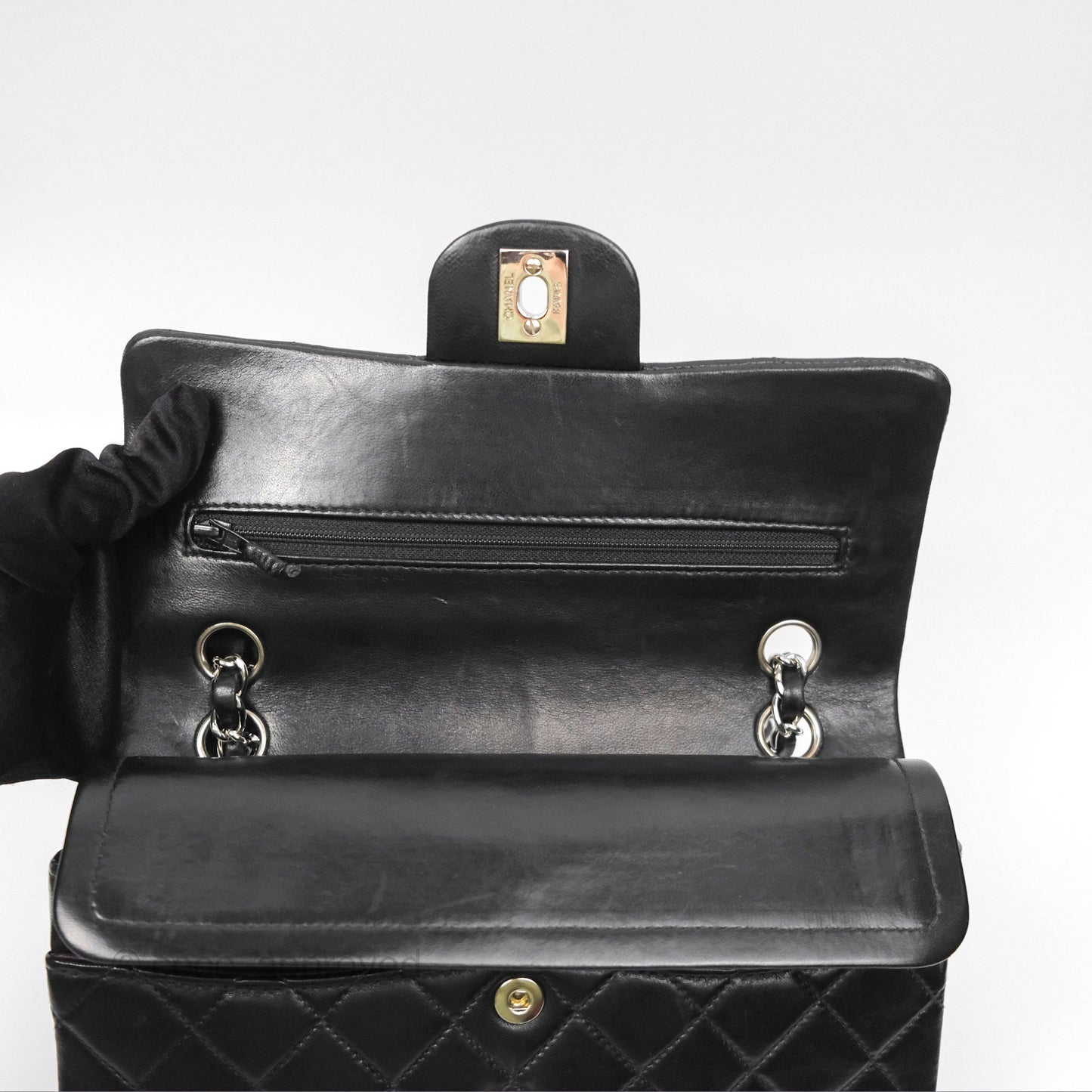 Chanel Vintage Small Classic Flap Black Lambskin Silver Hardware